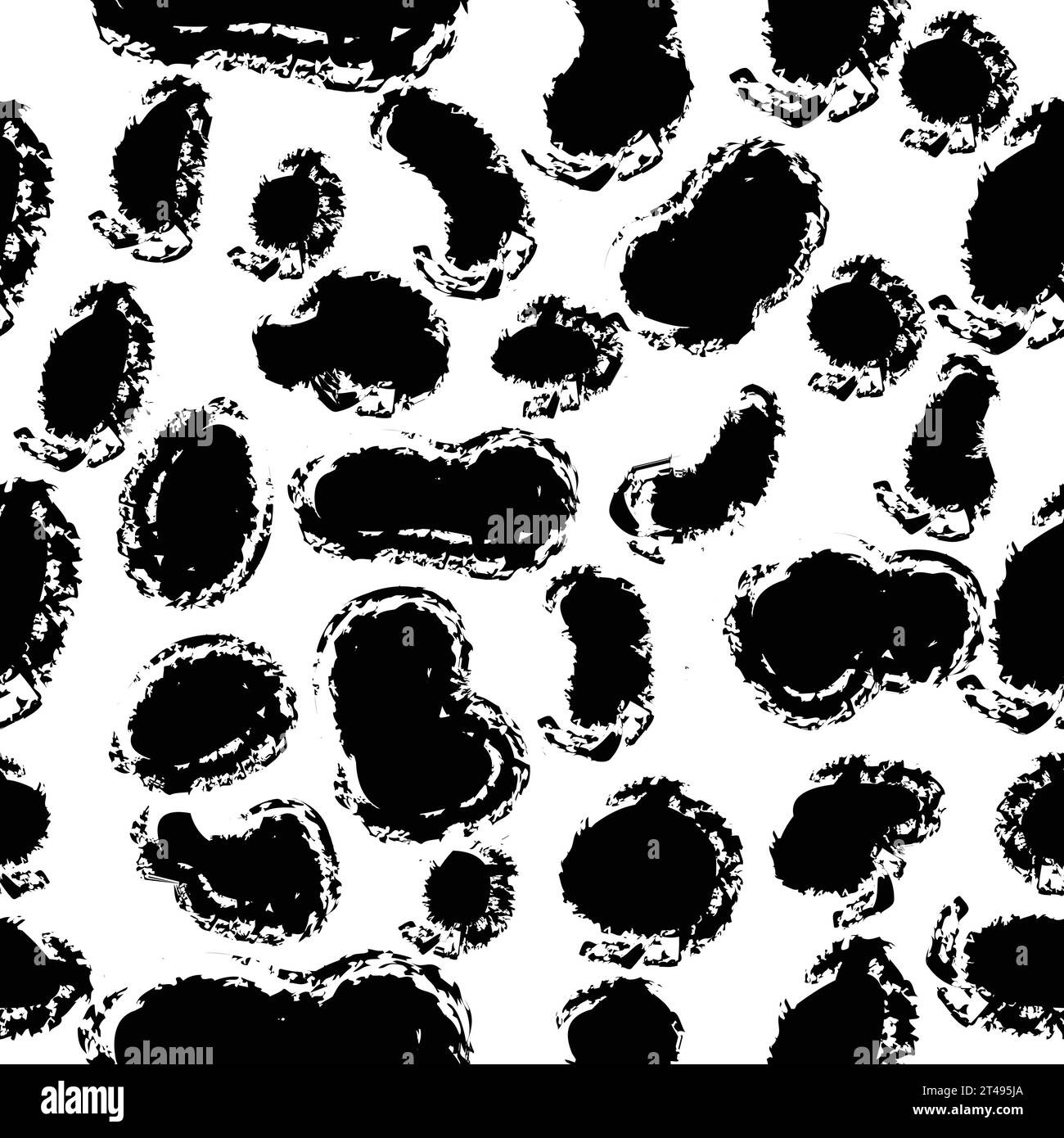 Black spots on white background seamless pattern; grungy stains made with brush monochrome pattern; Stock Vector