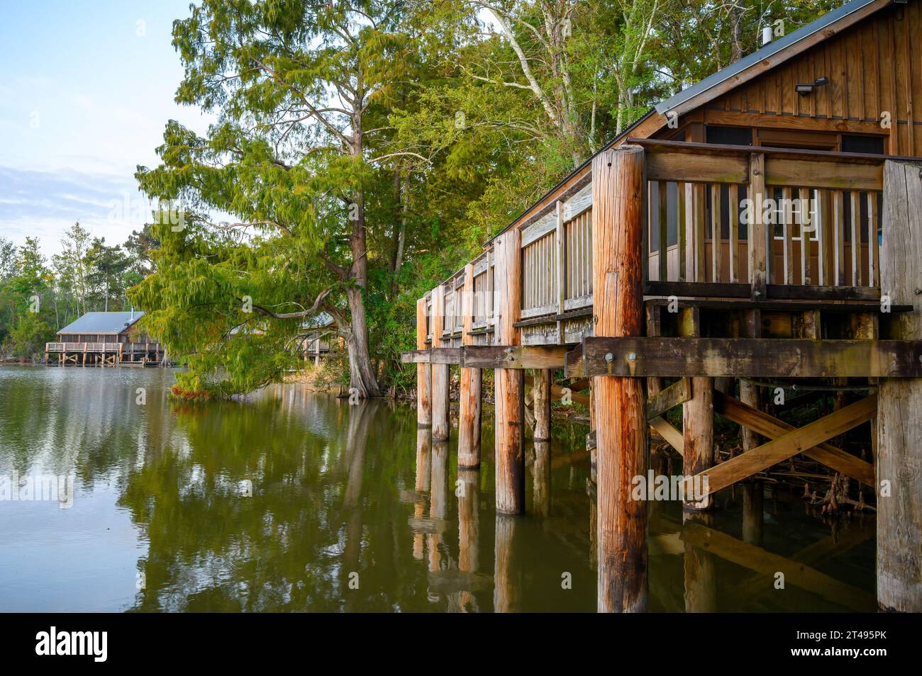 LAKE FAUSSE POINTE, LA, USA OCTOBER 26, 2023 Waterfront Cabins at