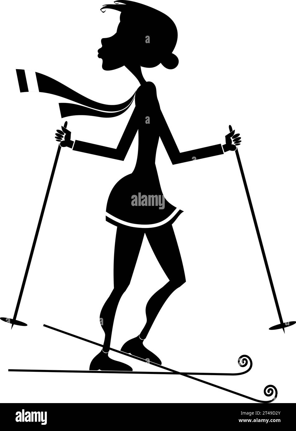 Illustration of young skier woman. Winter sport. Young woman skiing