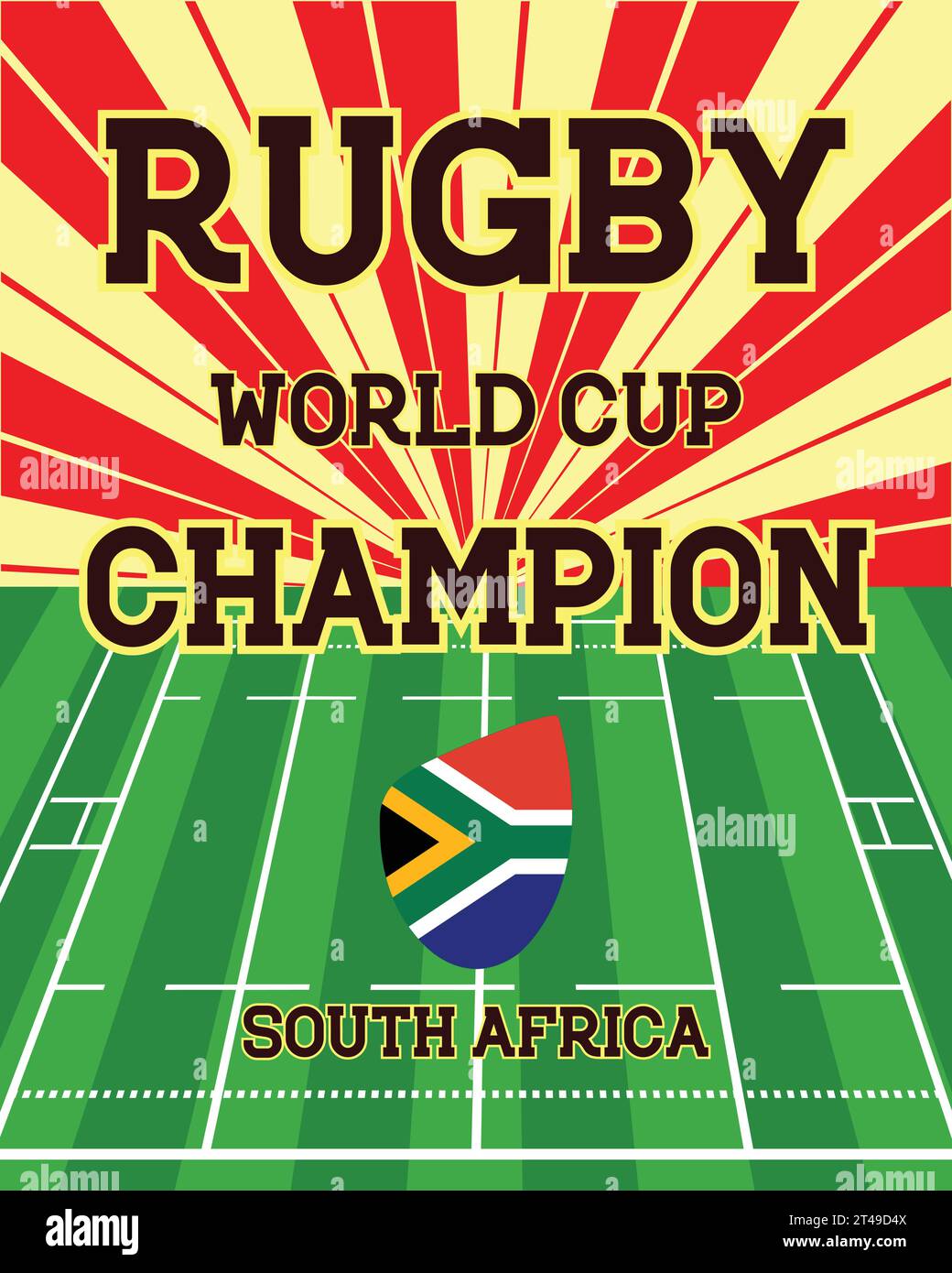 South Africa Champion Rugby World Cup with Rugby Green Field, Pop Art Style Vector Illustration Abstract Editable image Stock Vector
