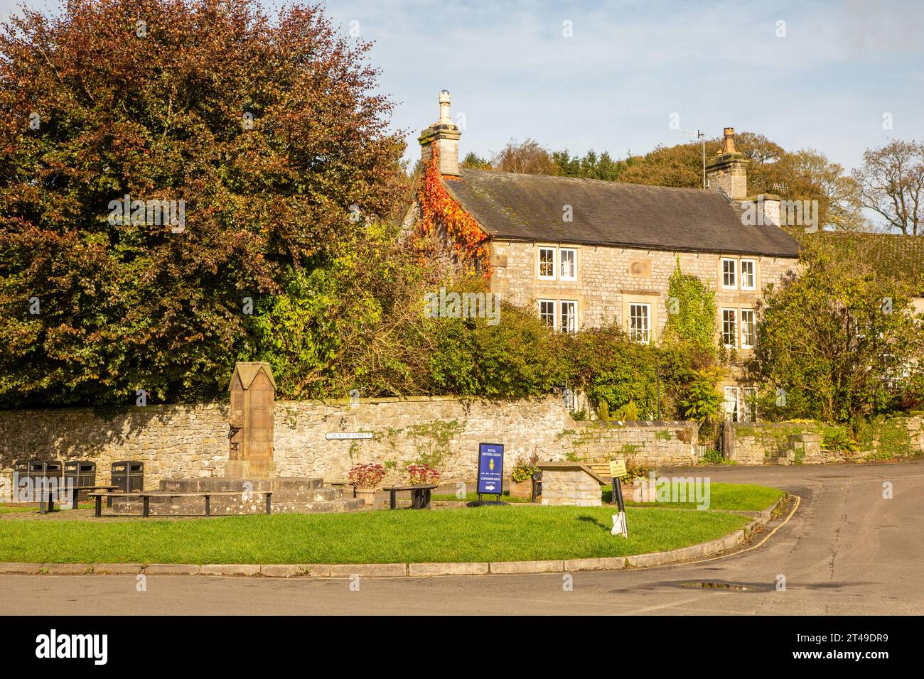The village green in the Derbyshire village of Hartington England UK