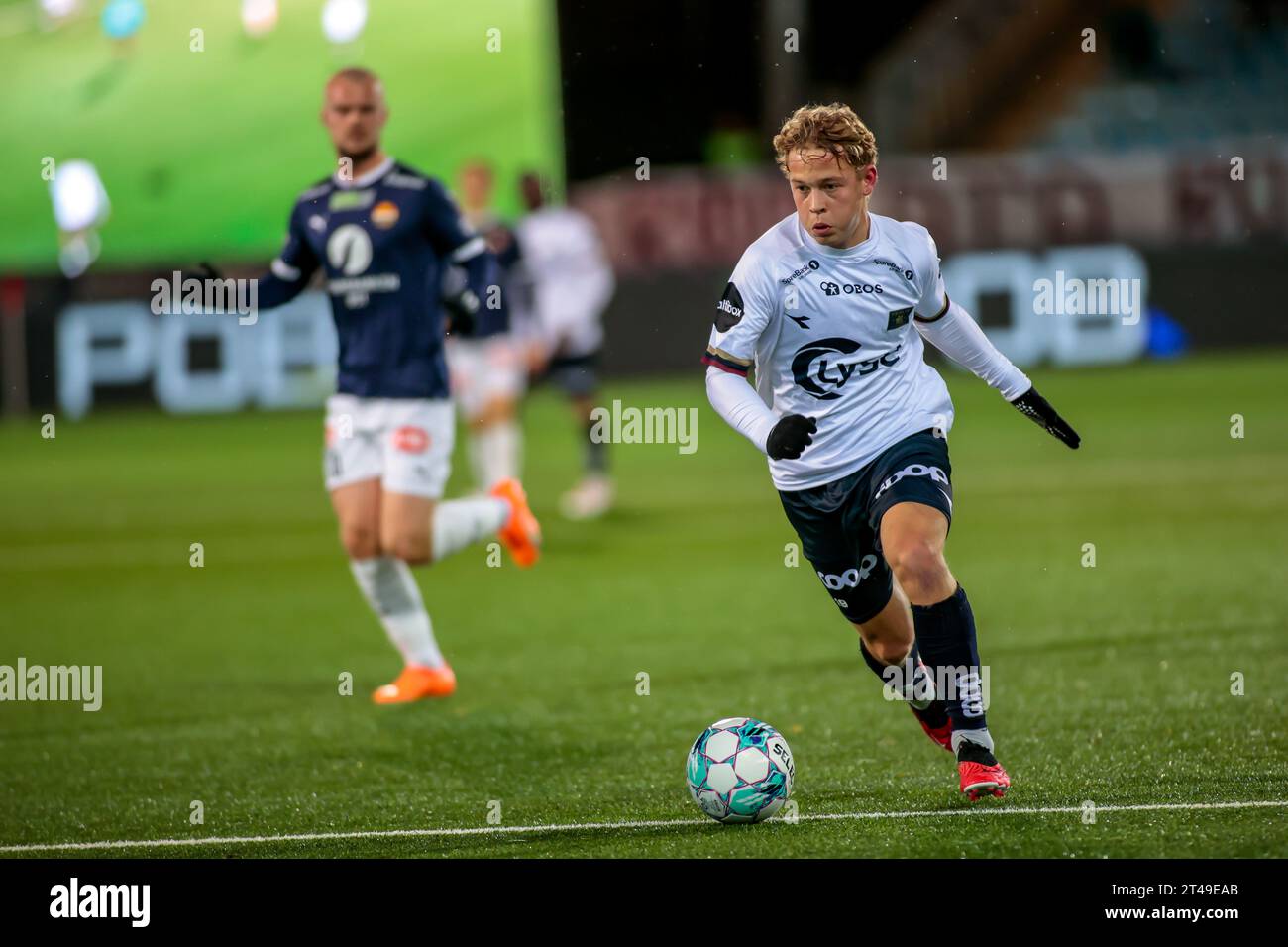 Drammen, Norway, 29th October 2023.  Viking's Sondre Auklend on the ball in the Eliteserien match between Strømsgodset and Viking at Marienlyst Stadium in Drammen.  Credit: Frode Arnesen/Alamy Live News Stock Photo