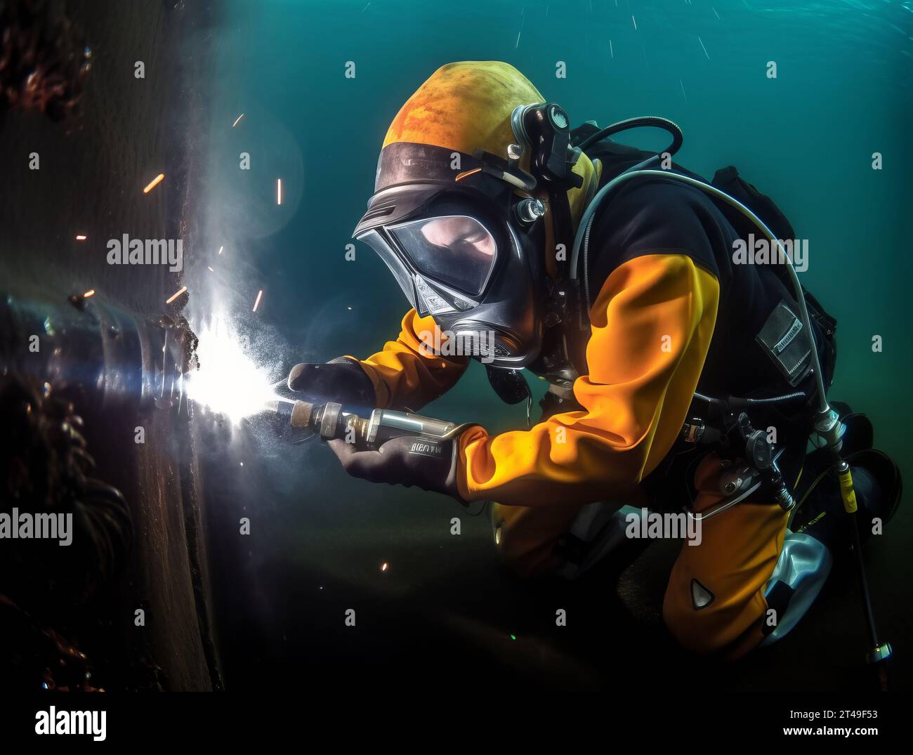 Underwater welding work wearing diving equipment Stock Photo Alamy