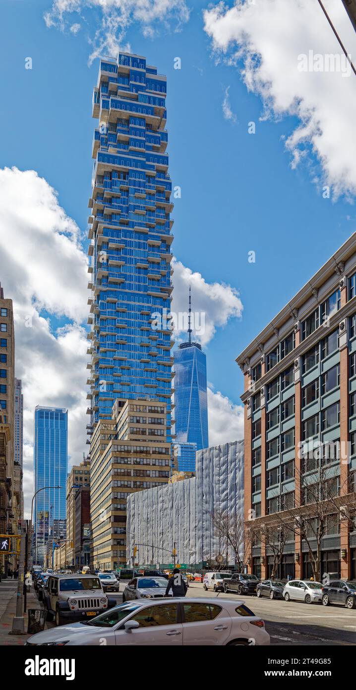 Manhattan’s controversial 56 Leonard Street in Tribeca, aka Jenga Building for its cantilevered units. Stock Photo