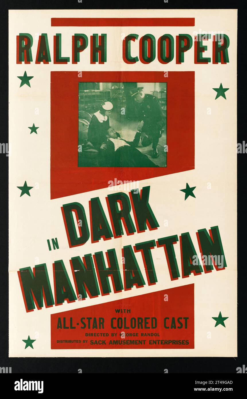 Film poster for Ralph Cooper in Dark Manhattan.  A 1937 race film produced in America for a black audience.  Directed by George Randol. Stock Photo