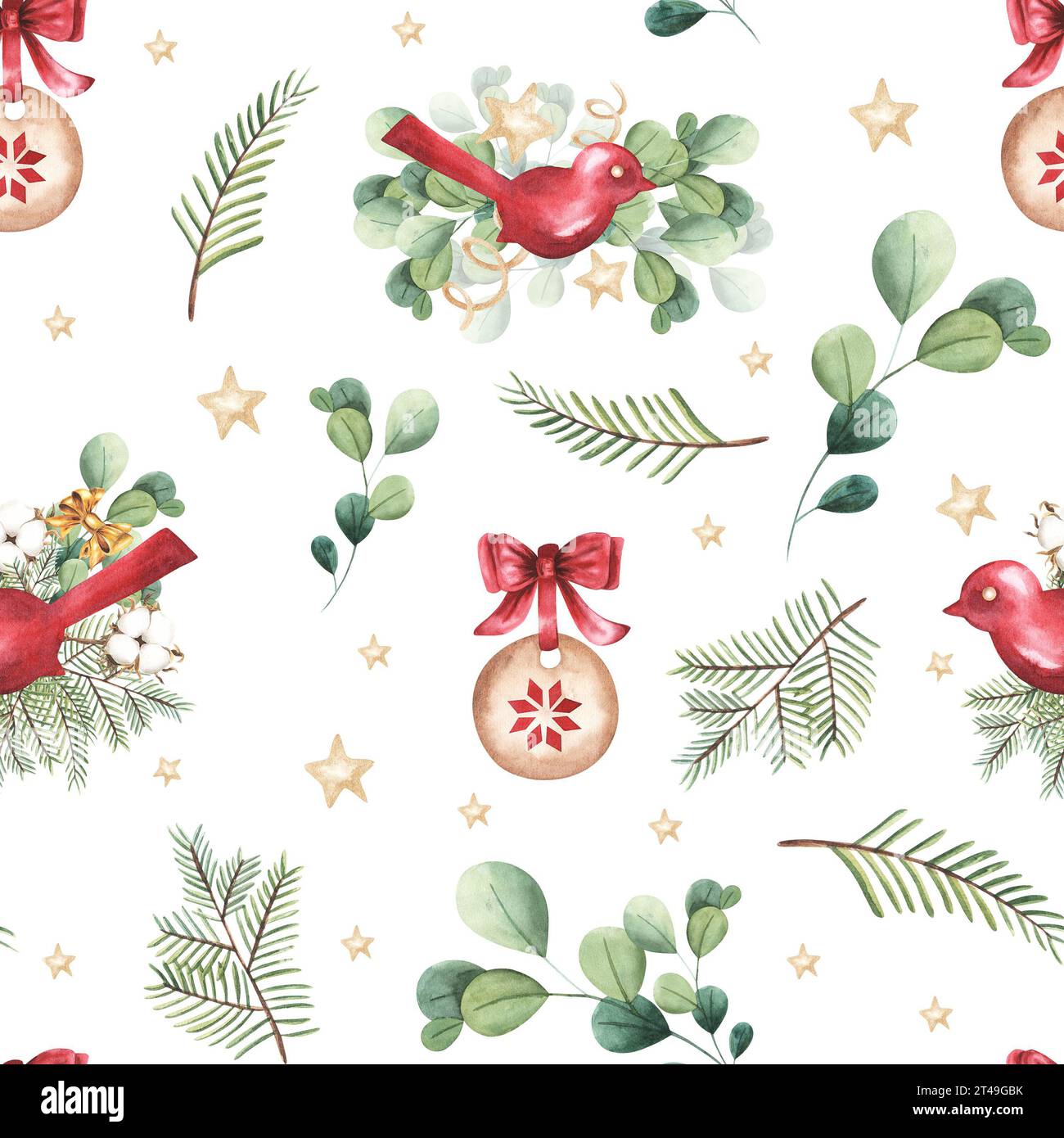 Cheerful red bird seamless pattern for Christmas themed design ...