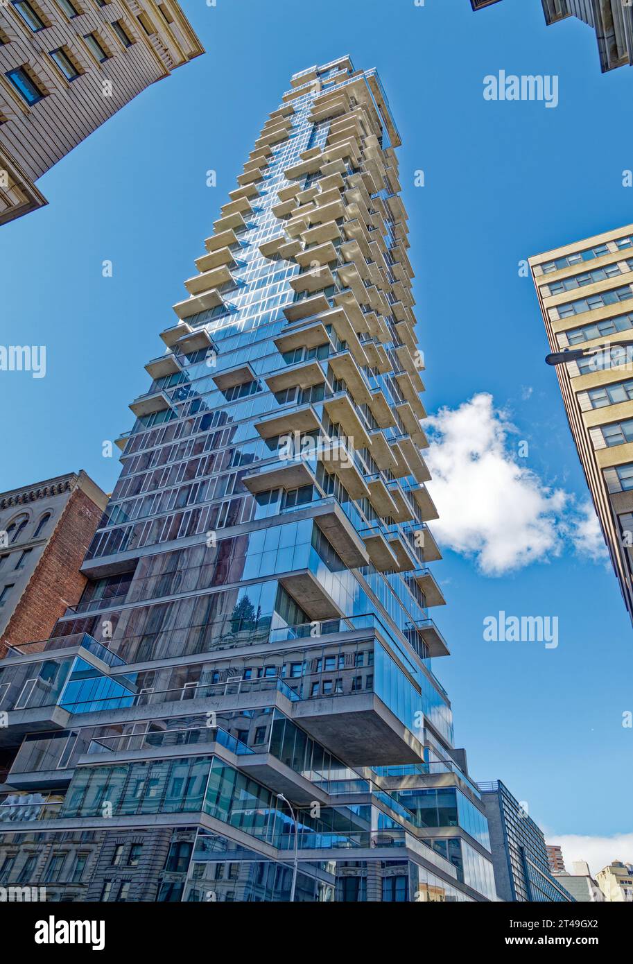 Manhattan’s controversial 56 Leonard Street in Tribeca, aka Jenga Building for its cantilevered units.  (creative toning) Stock Photo