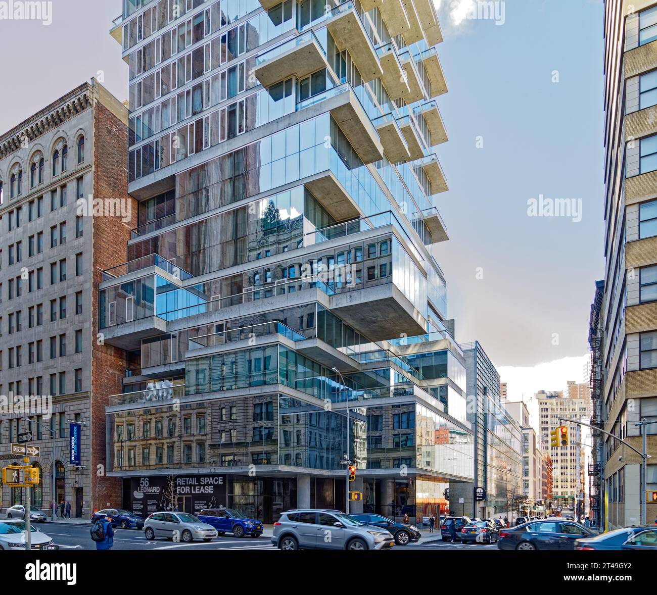 Manhattan’s controversial 56 Leonard Street in Tribeca, aka Jenga Building for its cantilevered units. Stock Photo
