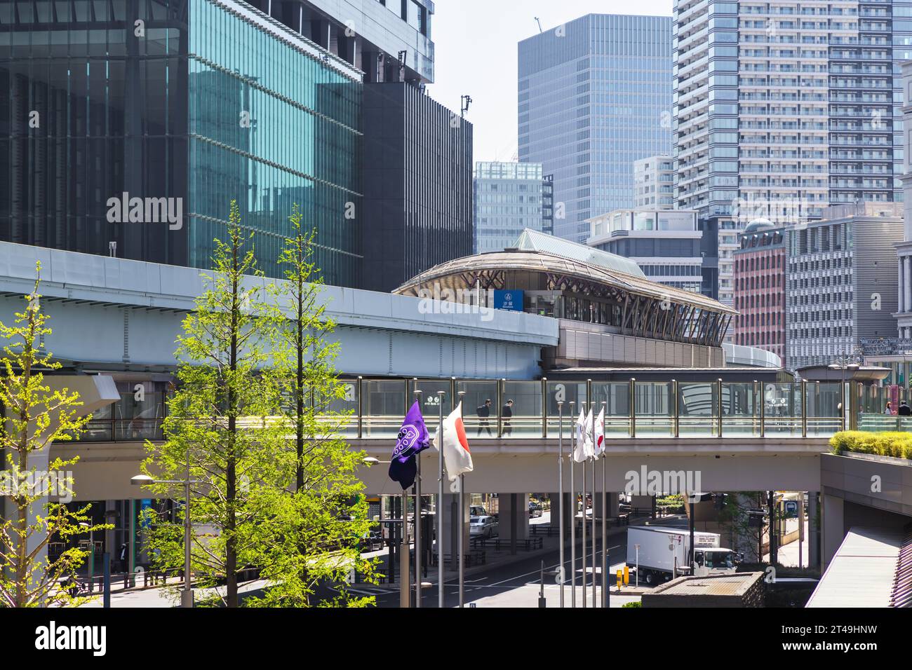 Tokyo, Japan - April 10, 2023: Cityscape with metro station in the Minato district. Minato is a special ward in the Tokyo Metropolis merged 1947 of Ak Stock Photo
