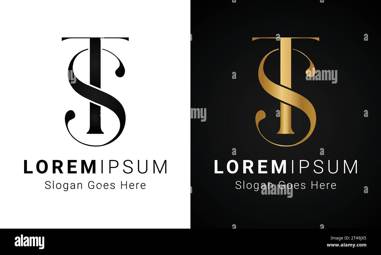 Luxury Initial ST or TS Monogram Text Letter Logo Design Stock Vector