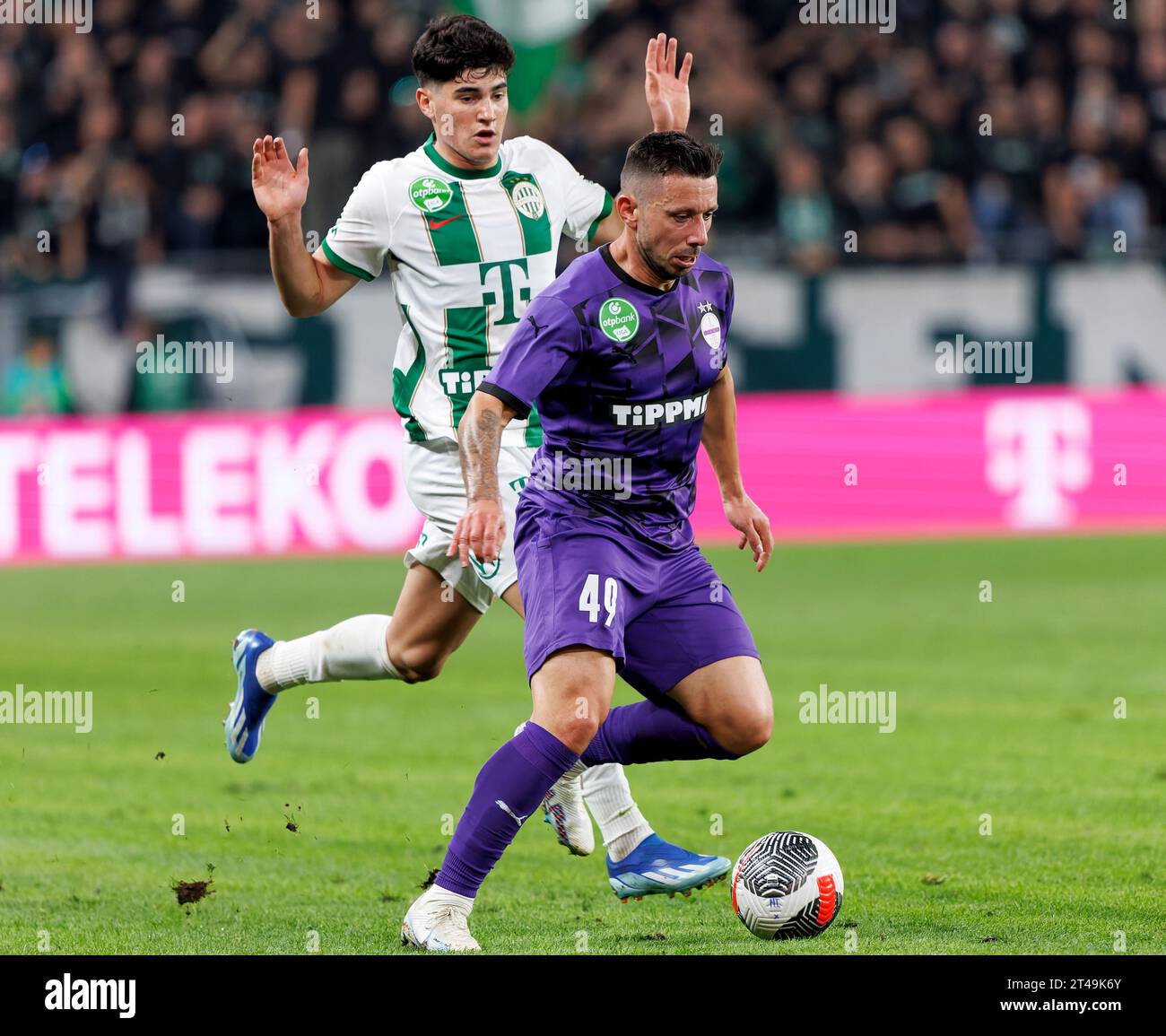 BUDAPEST, HUNGARY - APRIL 2: Krisztian Lisztes of Ferencvarosi TC  celebrates with teammates after scoring a goal during the Hungarian OTP  Bank Liga match between Ferencvarosi TC and MOL Fehervar FC at