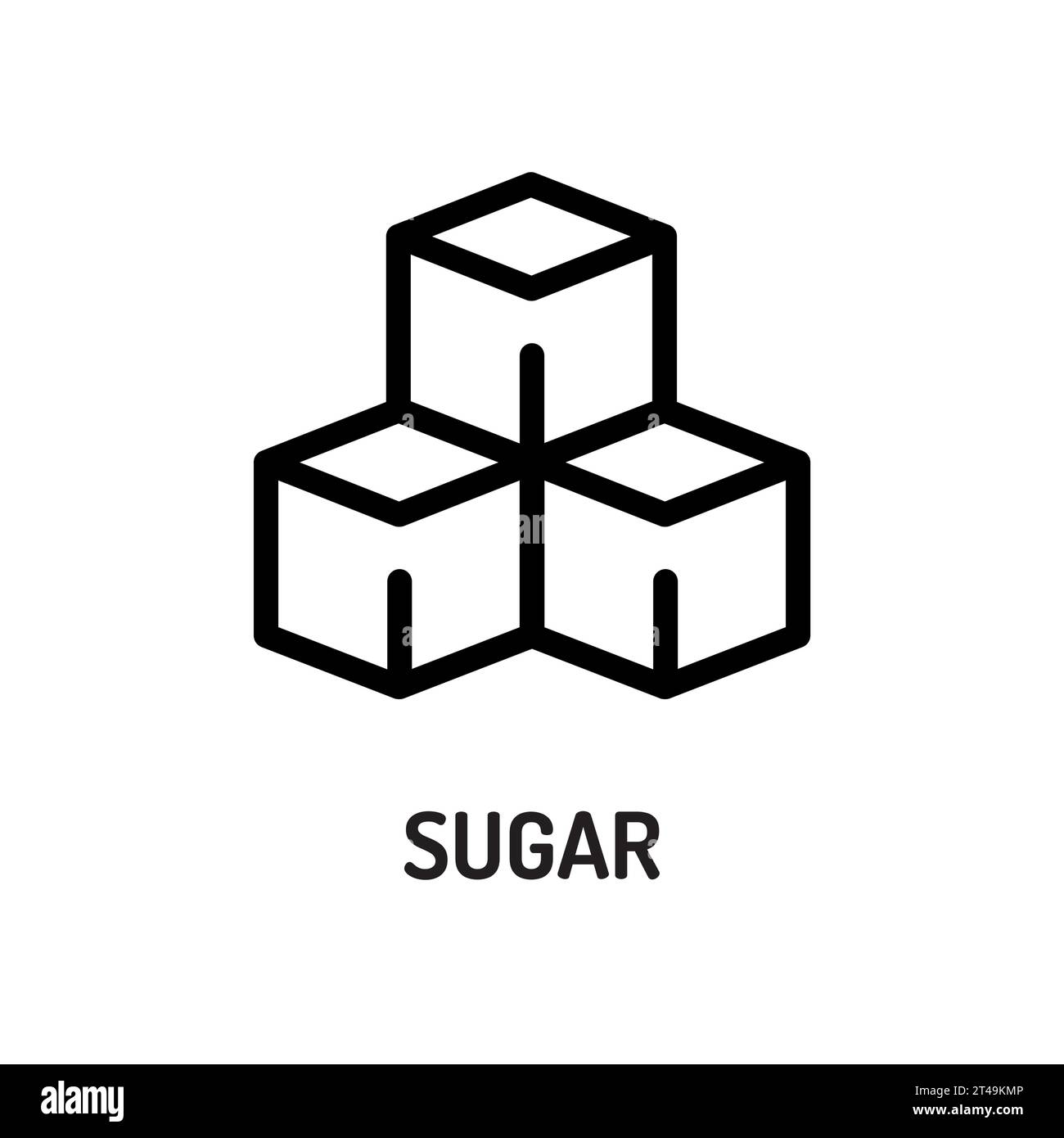 Sugar line black icon. Nutrition facts. White sugar set with piles and