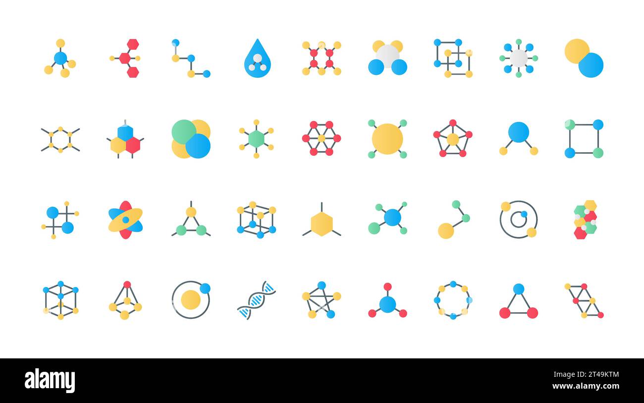 Molecules models flat icons set vector illustration. Symbols of
