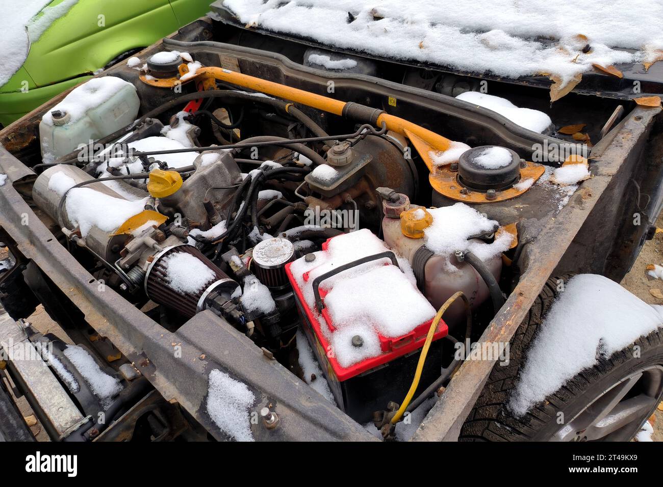 Russian Car Rear Engine Russian Federation. Saint-Petersburg. The Vaz car is under the hood ...