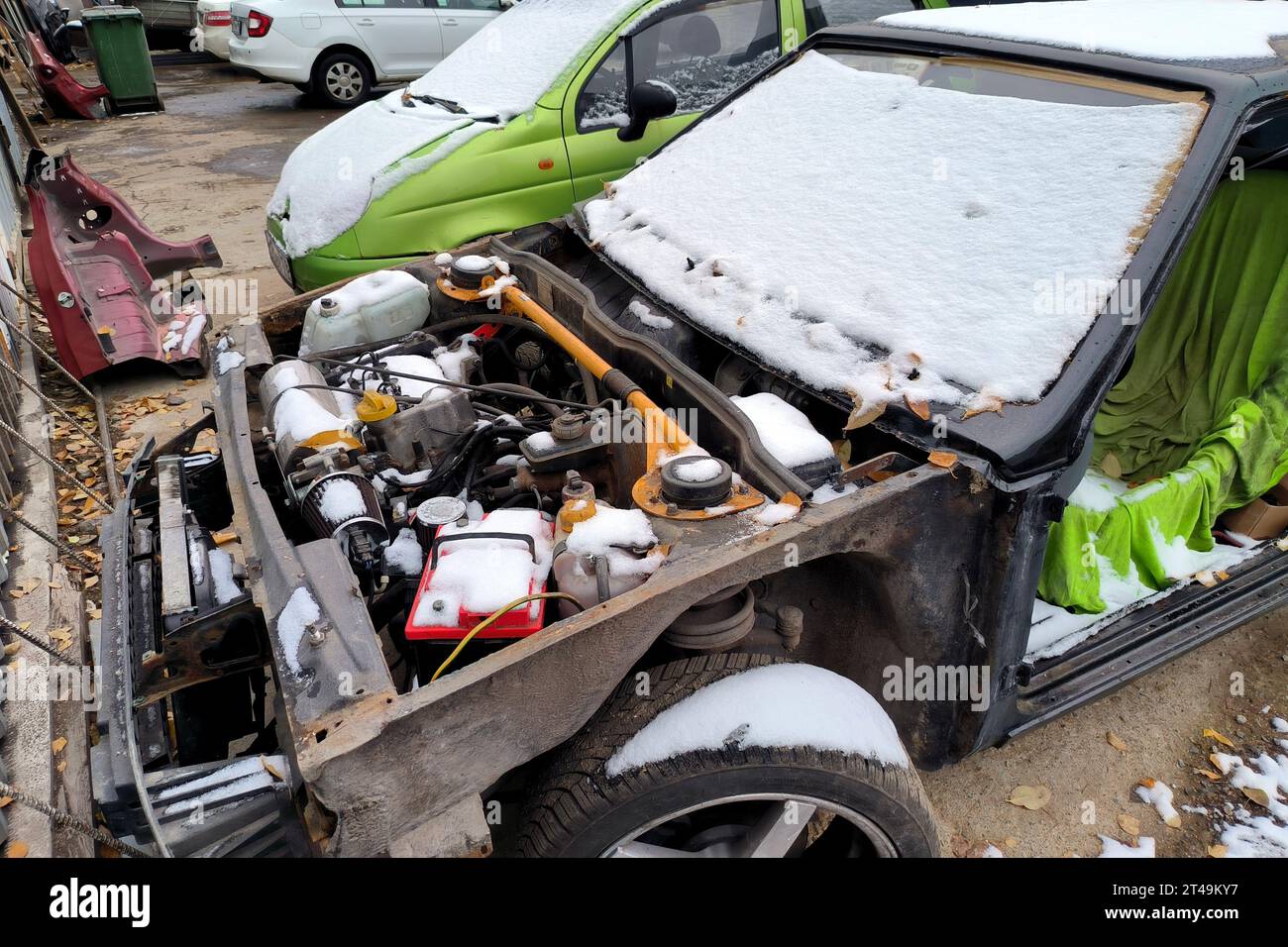 Russian Car Rear Engine Russian Federation. Saint-Petersburg. The Vaz car is under the hood ...