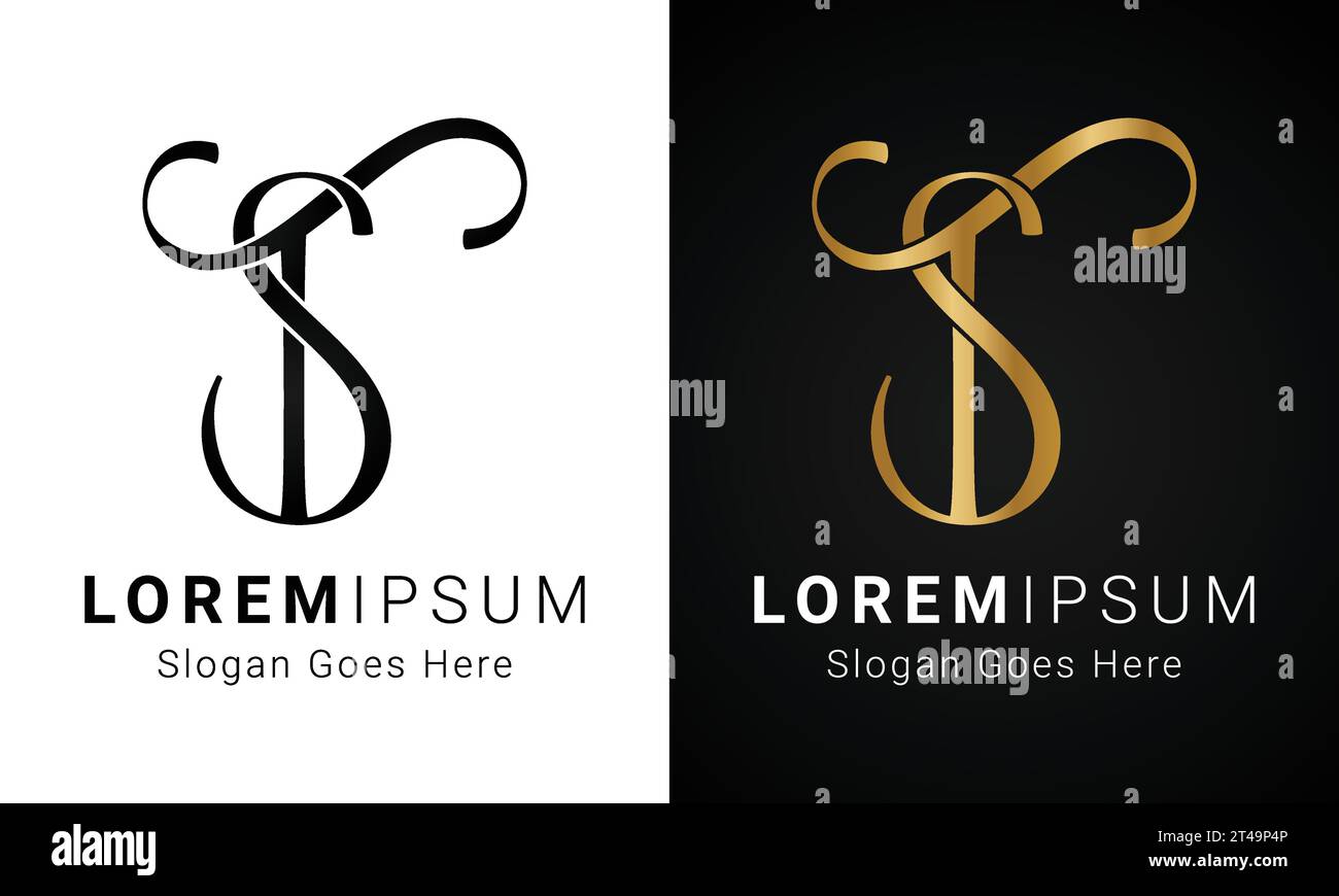 Luxury Initial ST or TS Monogram Text Letter Logo Design Stock Vector