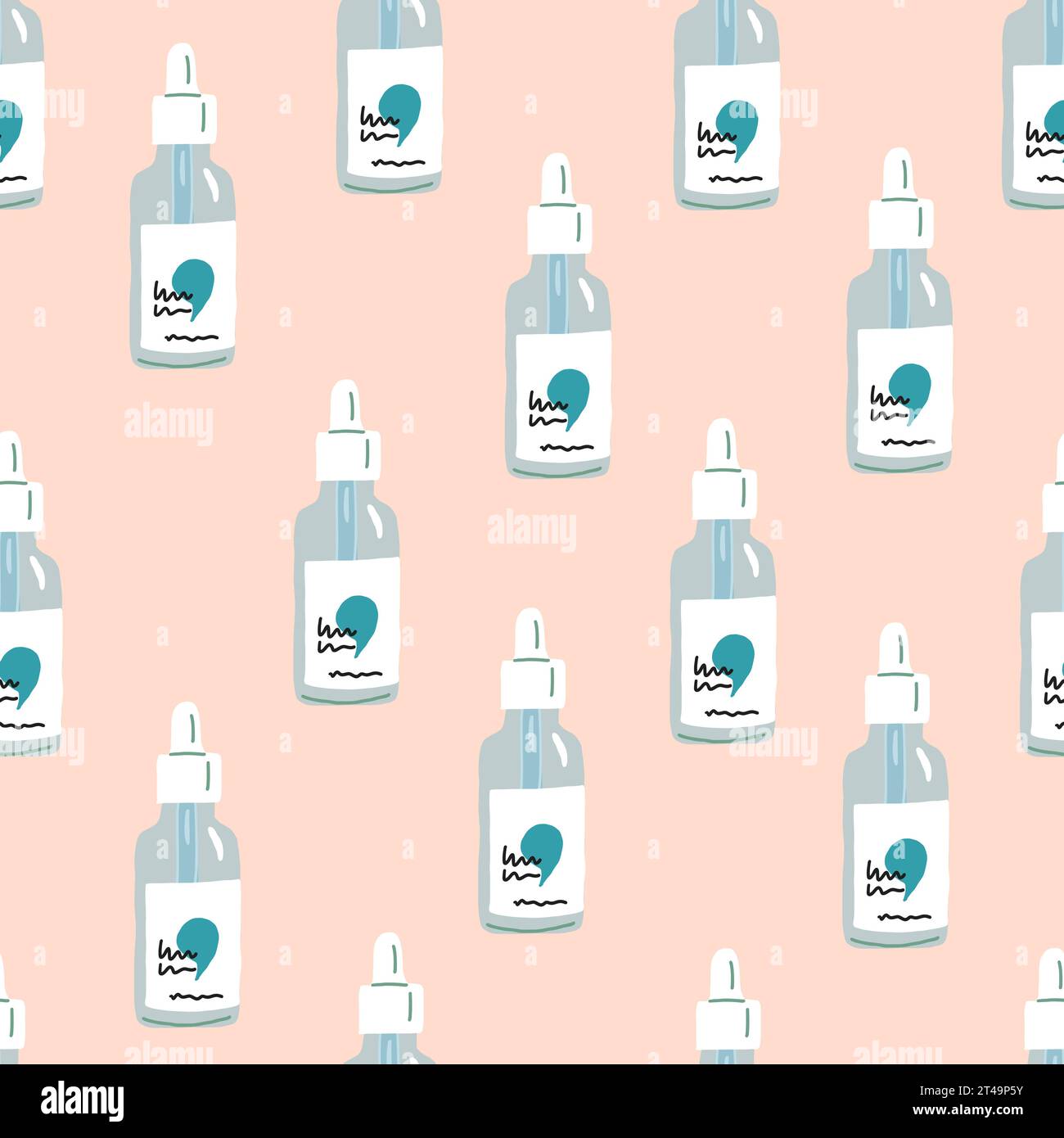 Vector seamless pattern with glass bottle with daycare serum, skin routine pattern. Vector illustration Stock Vector