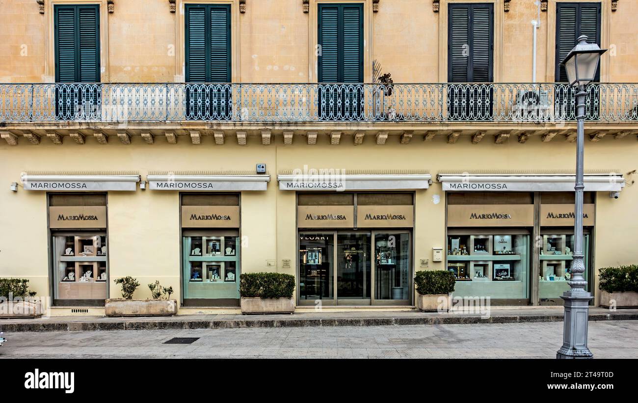 A branch of the jewellery store Mariomossa in Lecce, Italy.The business was originally founded in 1850. Stock Photo