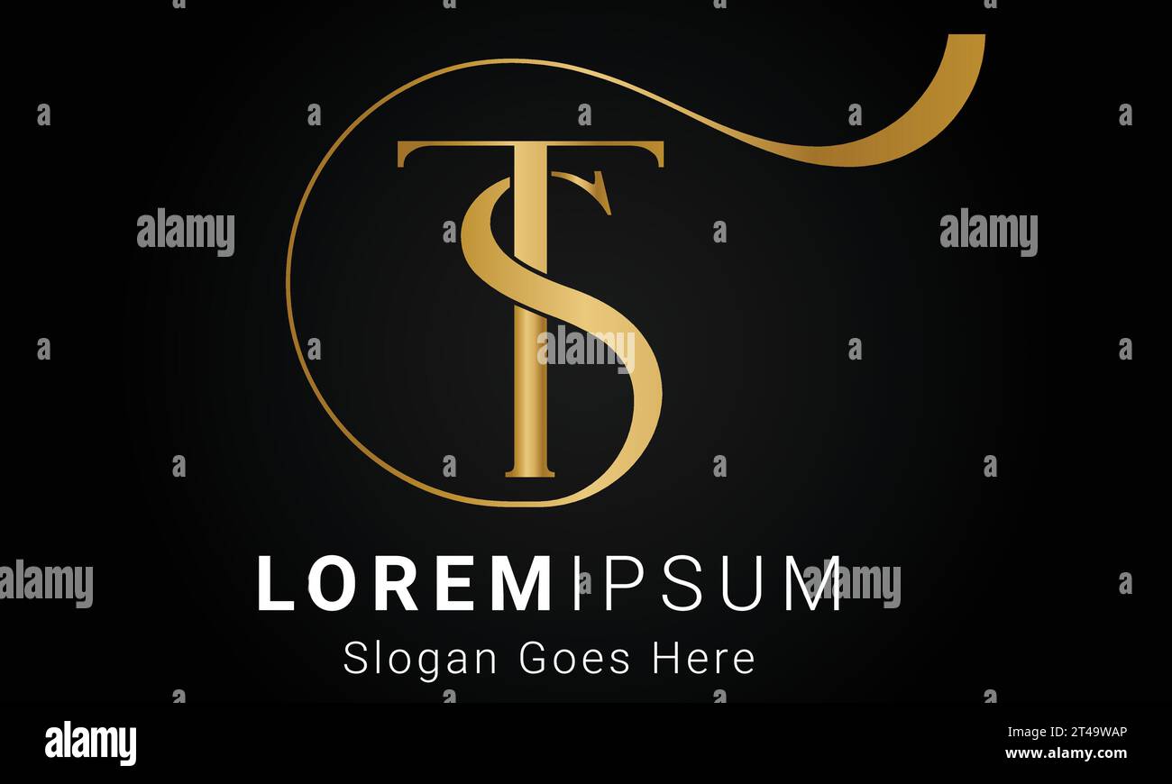 Luxury Initial ST or TS Monogram Text Letter Logo Design Stock Vector
