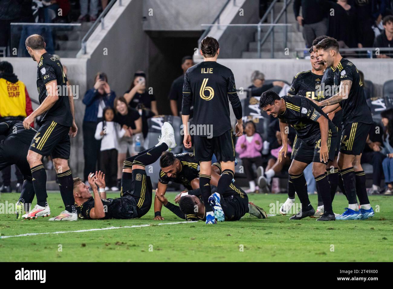 LAFC celebrate a goal during game 1 of the first round of MLS playoffs against the Vancouver Whitecaps, Saturday, October 28, 2023, at the BMO Stadium Stock Photo