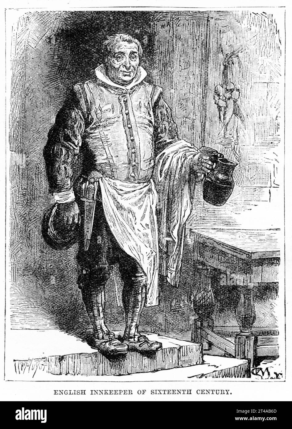 Engraving Of An English Innkeeper Of The 16th Century Published 1896 