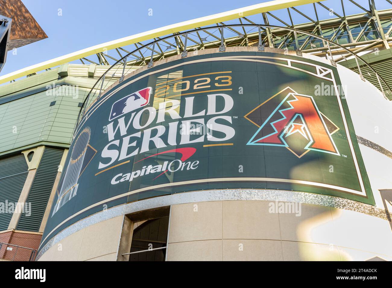 Chase Field is located in downtown Phoenix and home to the Arizona Diamondsbacks. The team is in the 2023 MLB World Series. Stock Photo