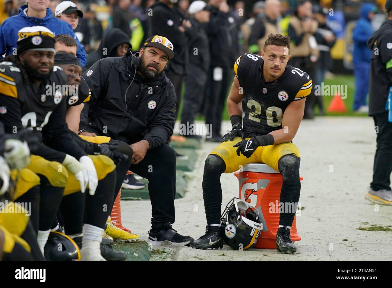 Pittsburgh, Pennsylvania, USA. 29th Oct, 2023. Oct. 29, 2023: Miles Killebrew #28 and Cameron Heyward during the Pittsburgh Steelers vs Jacksonville Jaguars game in Pittsburgh PA at Acrisure Stadium. Brook Ward/AMG (Credit Image: © AMG/AMG via ZUMA Press Wire) EDITORIAL USAGE ONLY! Not for Commercial USAGE! Credit: ZUMA Press, Inc./Alamy Live News Stock Photo