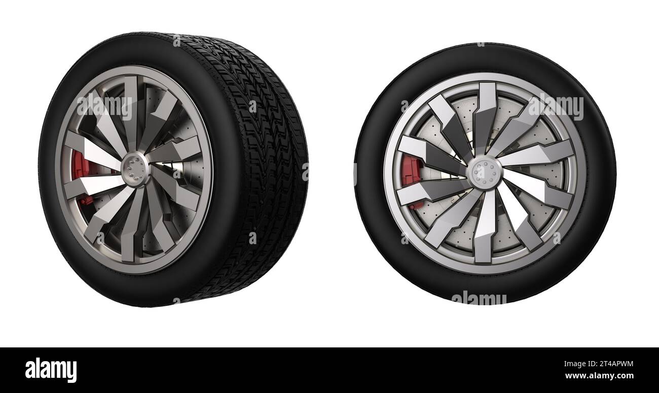 3d rendering black tire with alloy wheel isolated on white Stock Photo ...