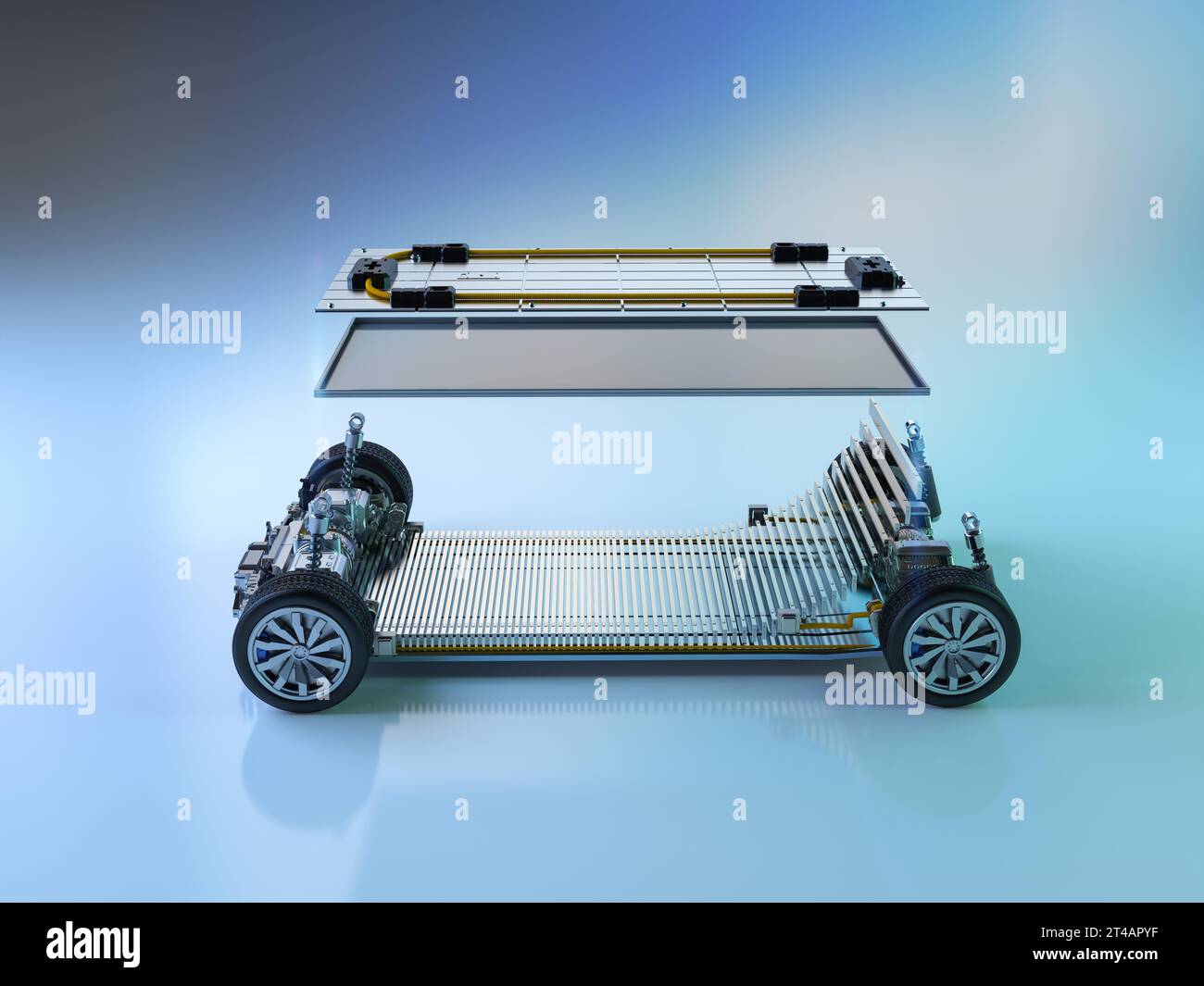 3d rendering electric car battery with pack of battery cells explode in