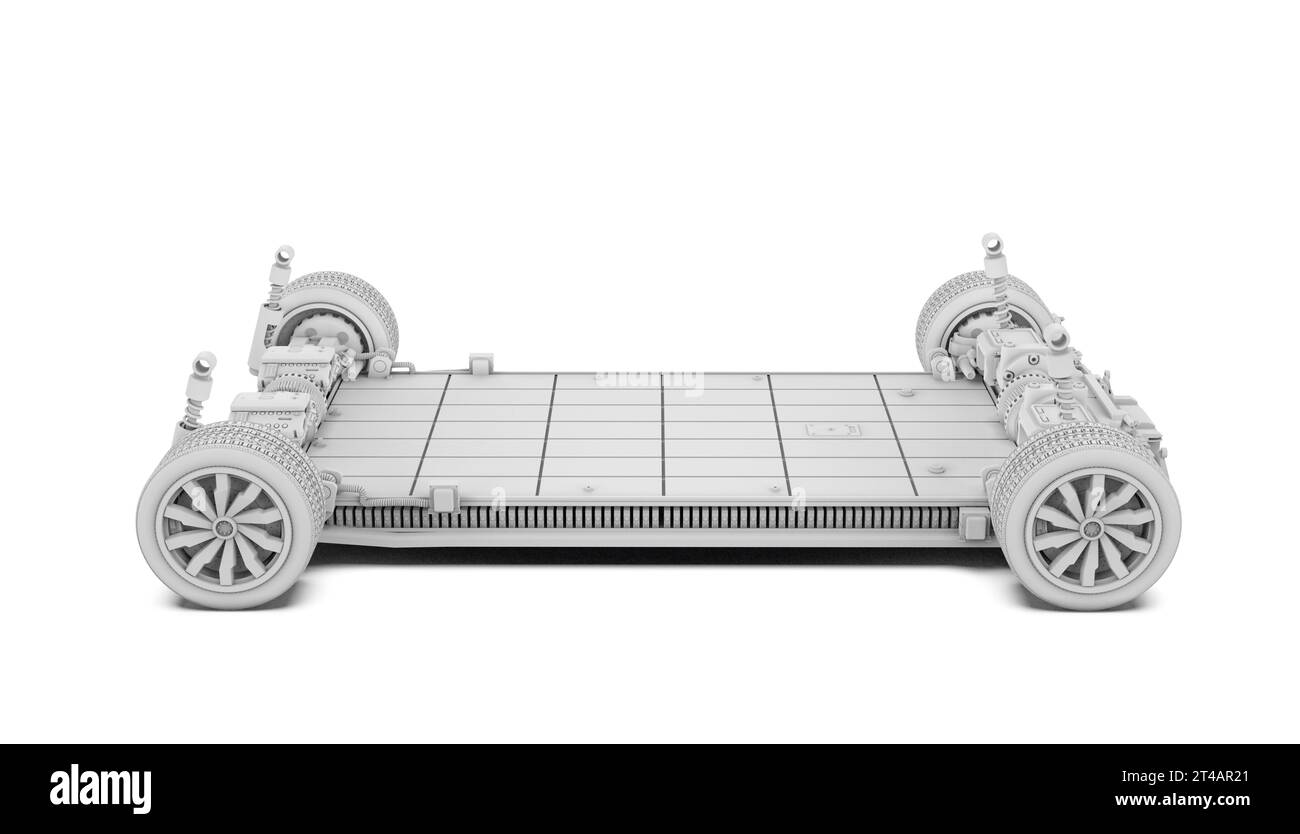 3d rendering white model of electric car battery with pack of battery