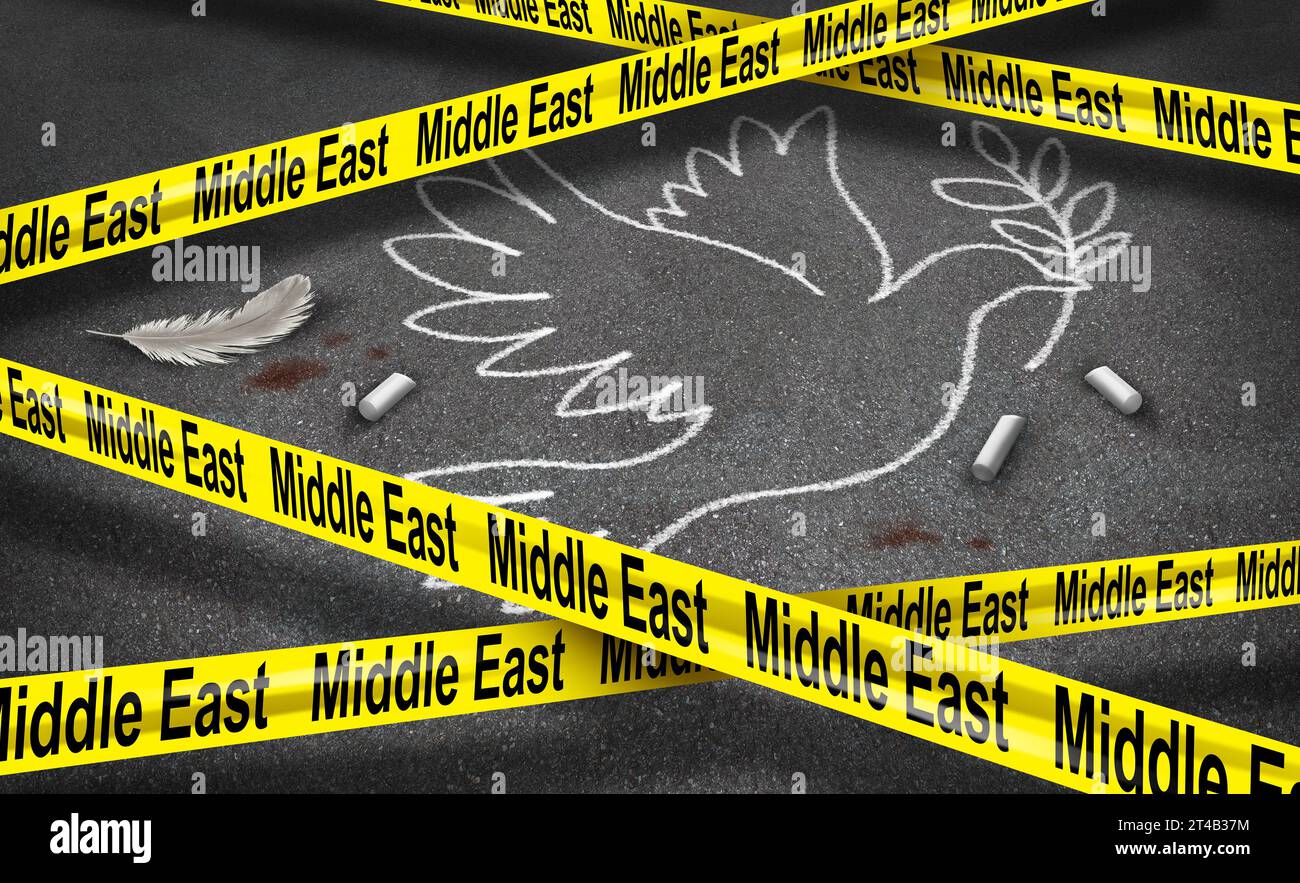 Middle East War Tragedy peace crisis and the tragedy of tribal conflict as a crime scene symbol of violence and territorial disputes as a chalk drawin Stock Photo