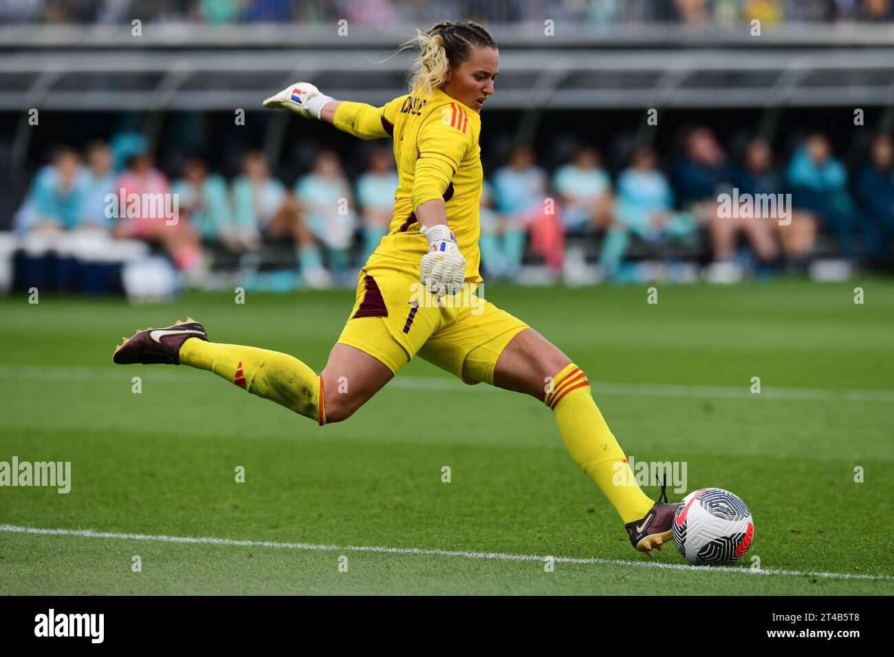 Burswood, Australia. 29th Oct, 2023. Olivia Alexandra Davies McDaniel of the Philippines women's football team seen in action during the 2024 AFC Women's Olympic Qualifying Tournament Round 2 Group A match between Philippines and Australia at Optus Stadium. Final score: Philippines 0:8 Australia. (Photo by Luis Veniegra/SOPA Images/Sipa USA) Credit: Sipa USA/Alamy Live News Stock Photo