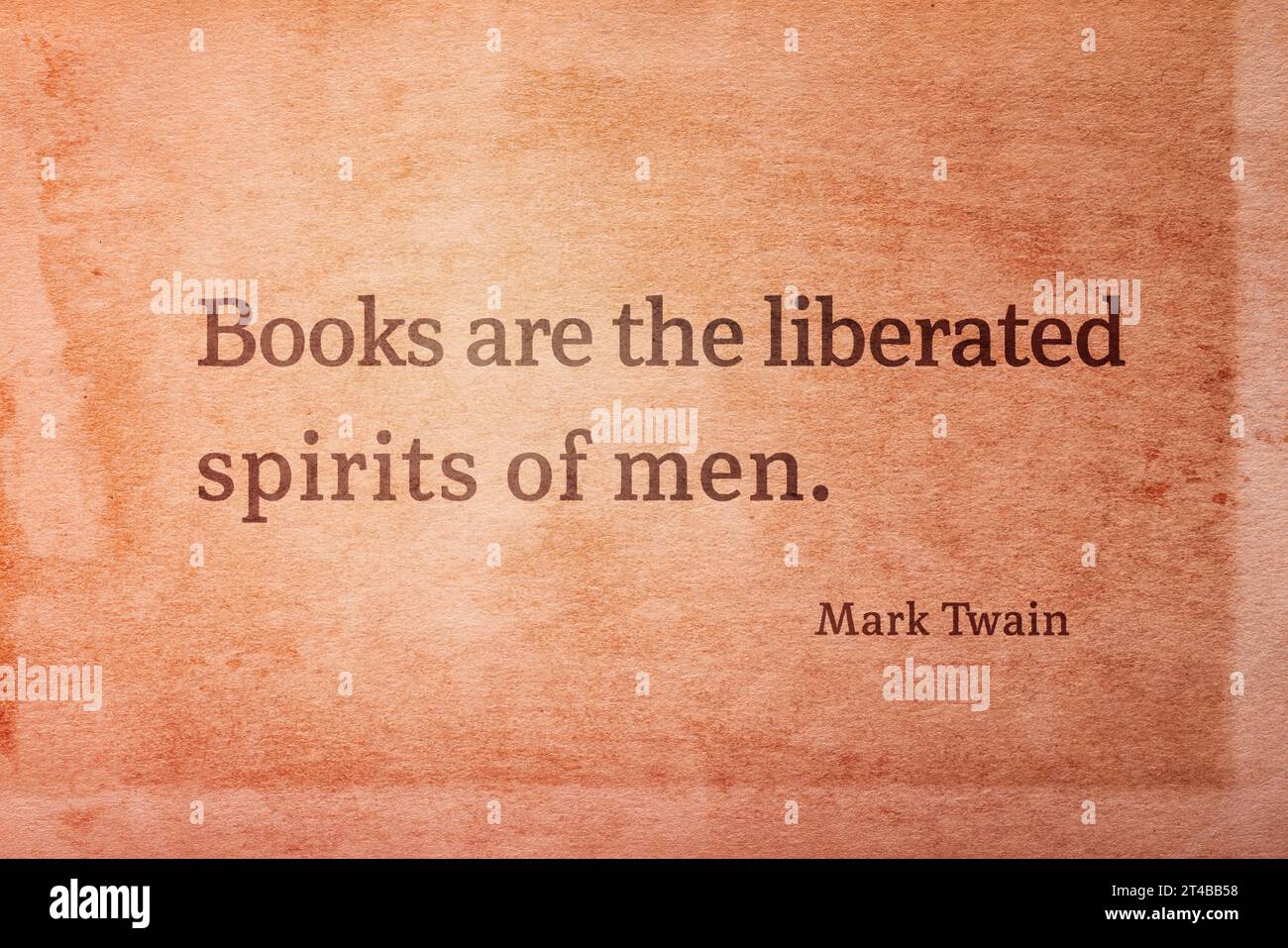 Books are the liberated spirits of men - famous American writer Mark Twain quote printed on vintage grunge paper Stock Photo