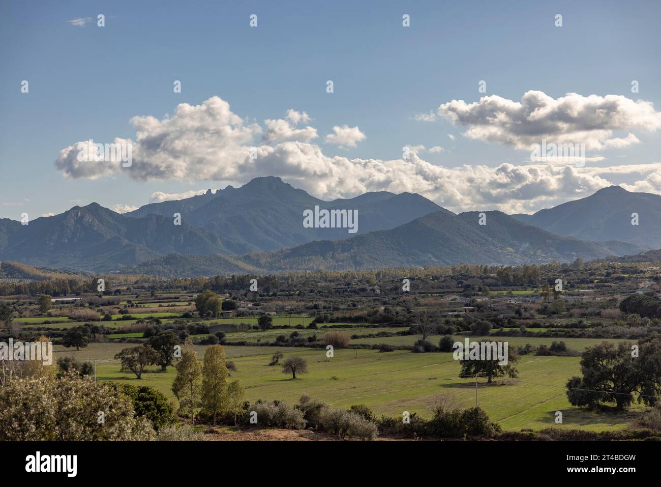 Beautiful landscape with green meadows and mountains, Bari Sardo, Ogliastra, Sardinia, Italy Stock Photo