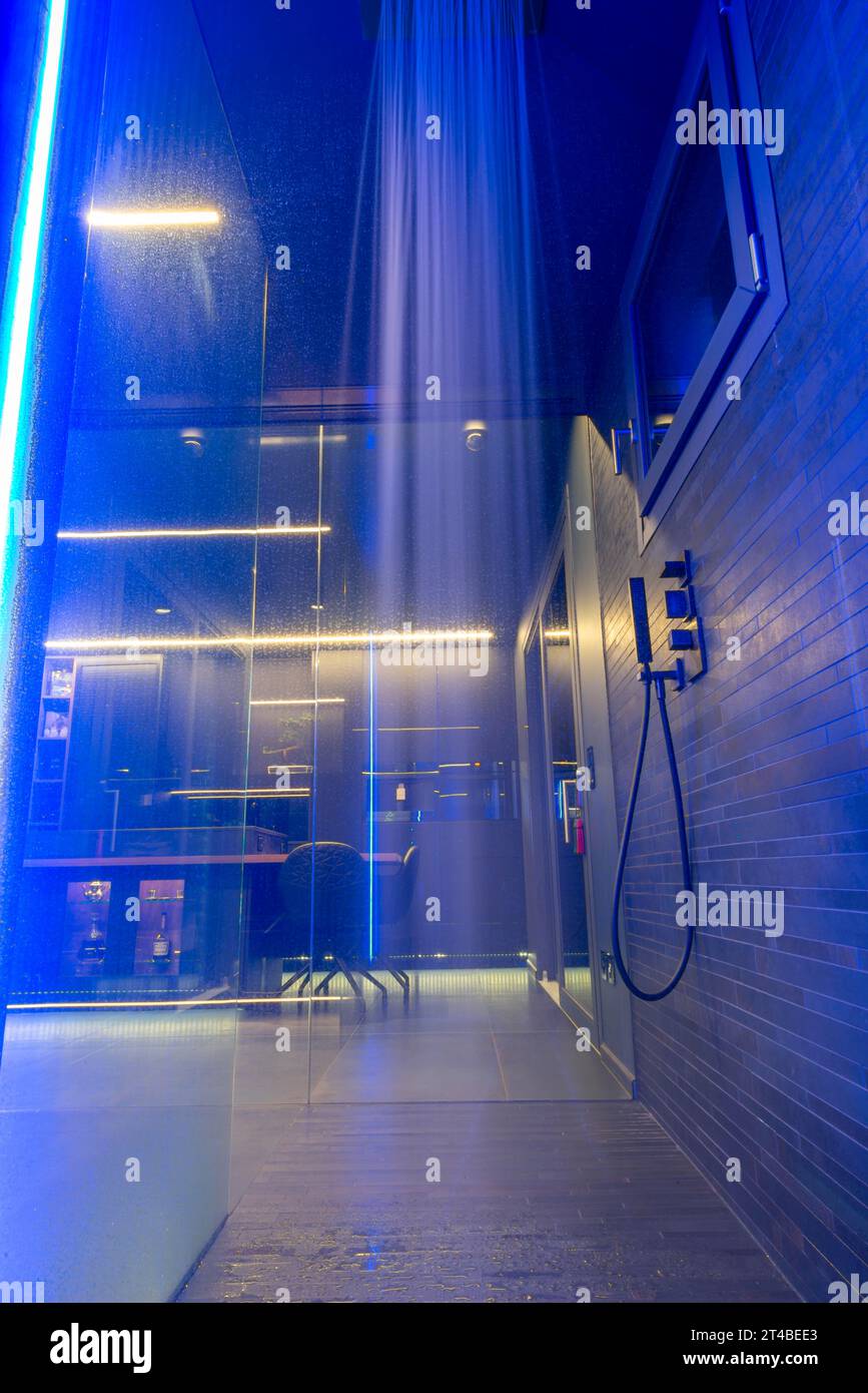 Modern Design of a Luxury Bathroom Shower in Long Exposure in Apartment