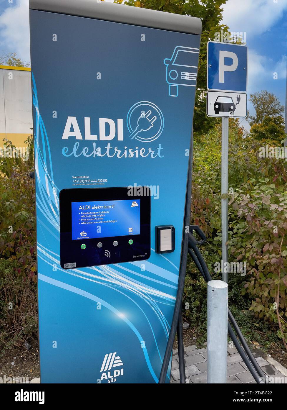 Charging point of supermarket chain Aldi for ecar in front of