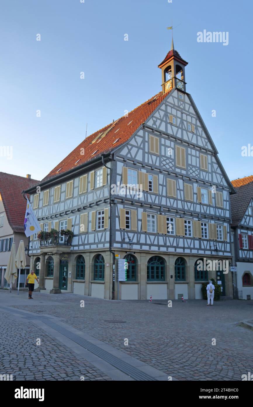 Town hall built 1701, baroque, ridge turret, spire, Marktstrasse, Winnenden, Baden-Wuerttemberg, Germany Stock Photo