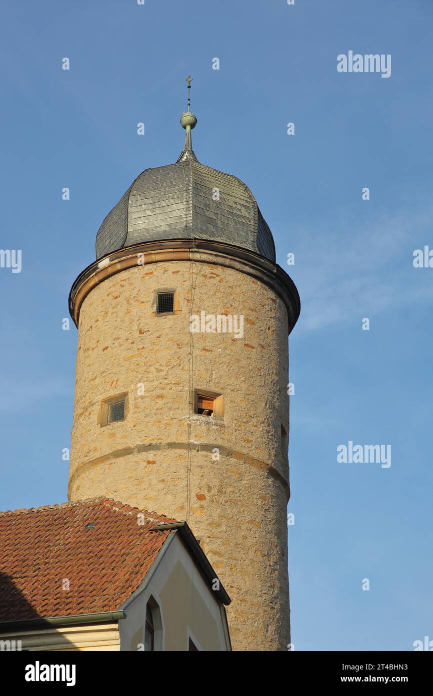 Historic White Tower, Town Tower, Gerolzhofen, Lower Franconia, Franconia, Bavaria, Germany Stock Photo