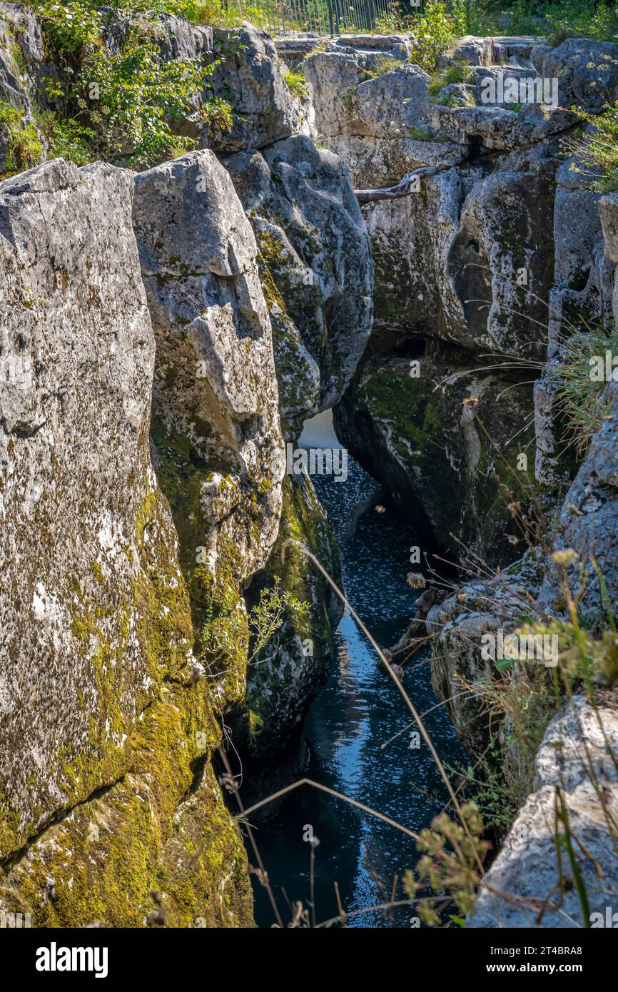 View of the Los Pertes de la Valserine with its waterfalls and the forest around Stock Photo