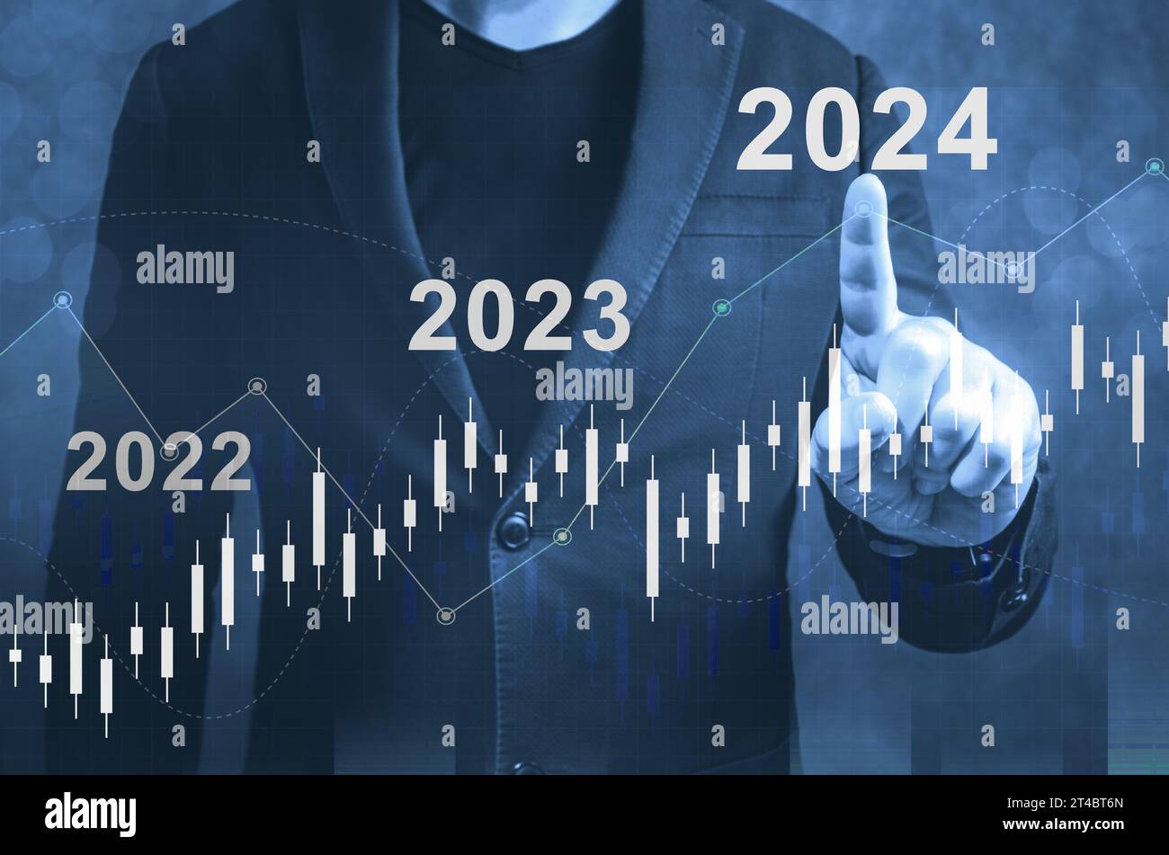 businessman points to 2025 target. business strategy and future