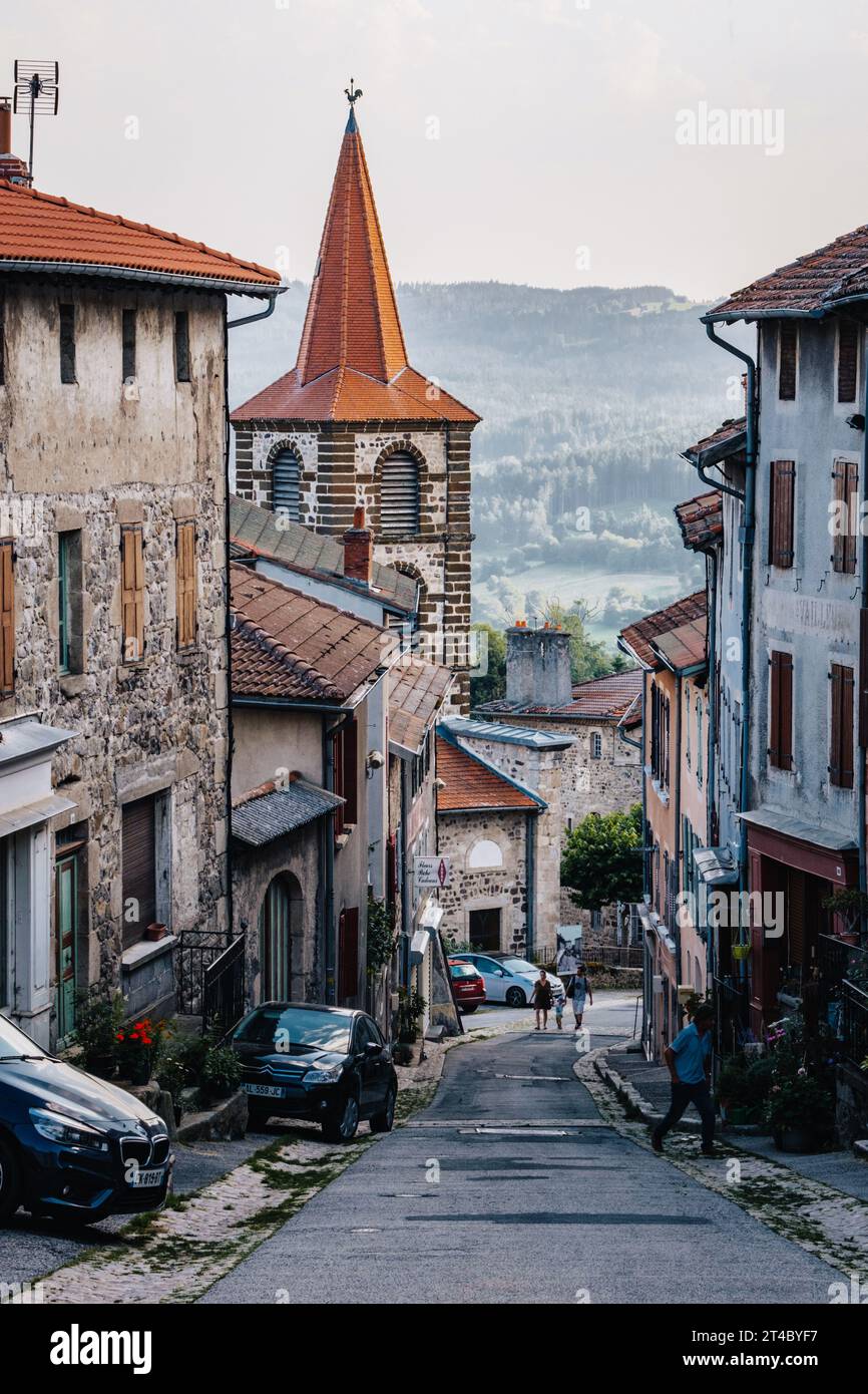 The streets of Allegre, a medieval village in the center of France (Haute Loire) at the end of the afternoon Stock Photo