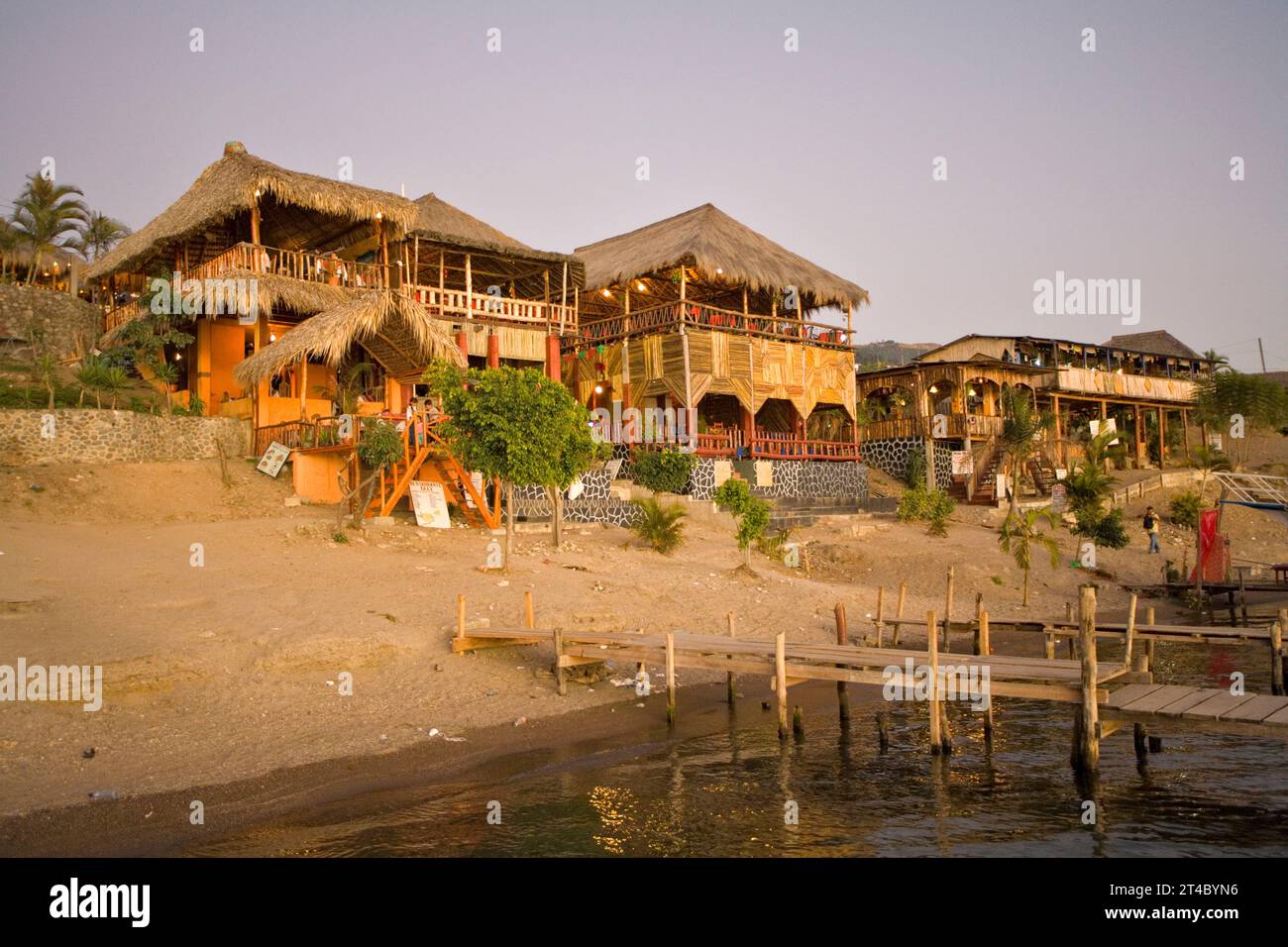 lakeside restaurants in the town of Panajachel, Lake Atitlan, Guatemala