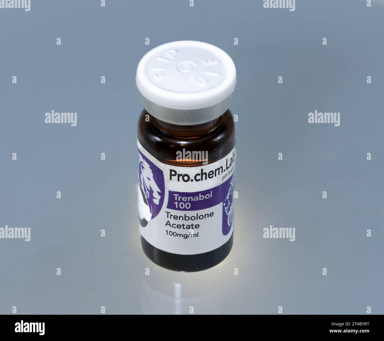A bottle of trenbolone acetate, used in bodybuilding for recovery and