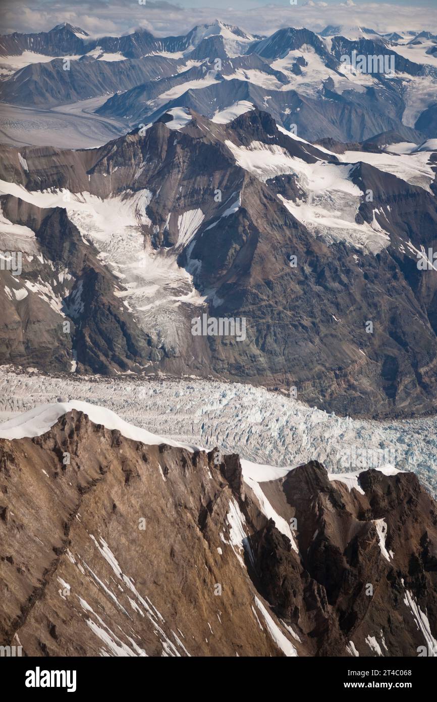 Ariel view of mountains and glaciers in the Wrangell-St. Elias National Park, Alaska. Stock Photo