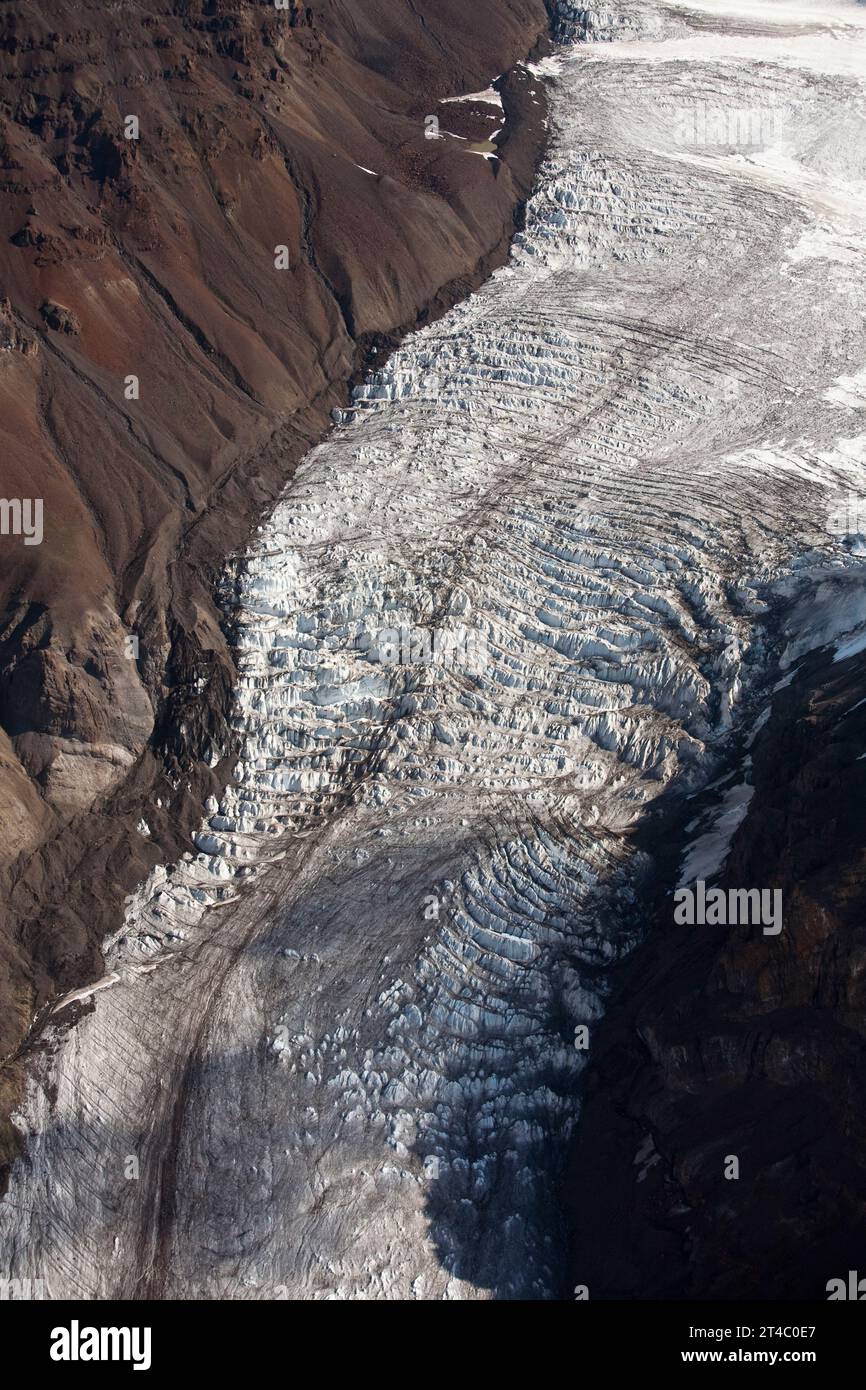 Ariel view of glacier in the Wrangell-St. Elias National Park, Alaska. Stock Photo