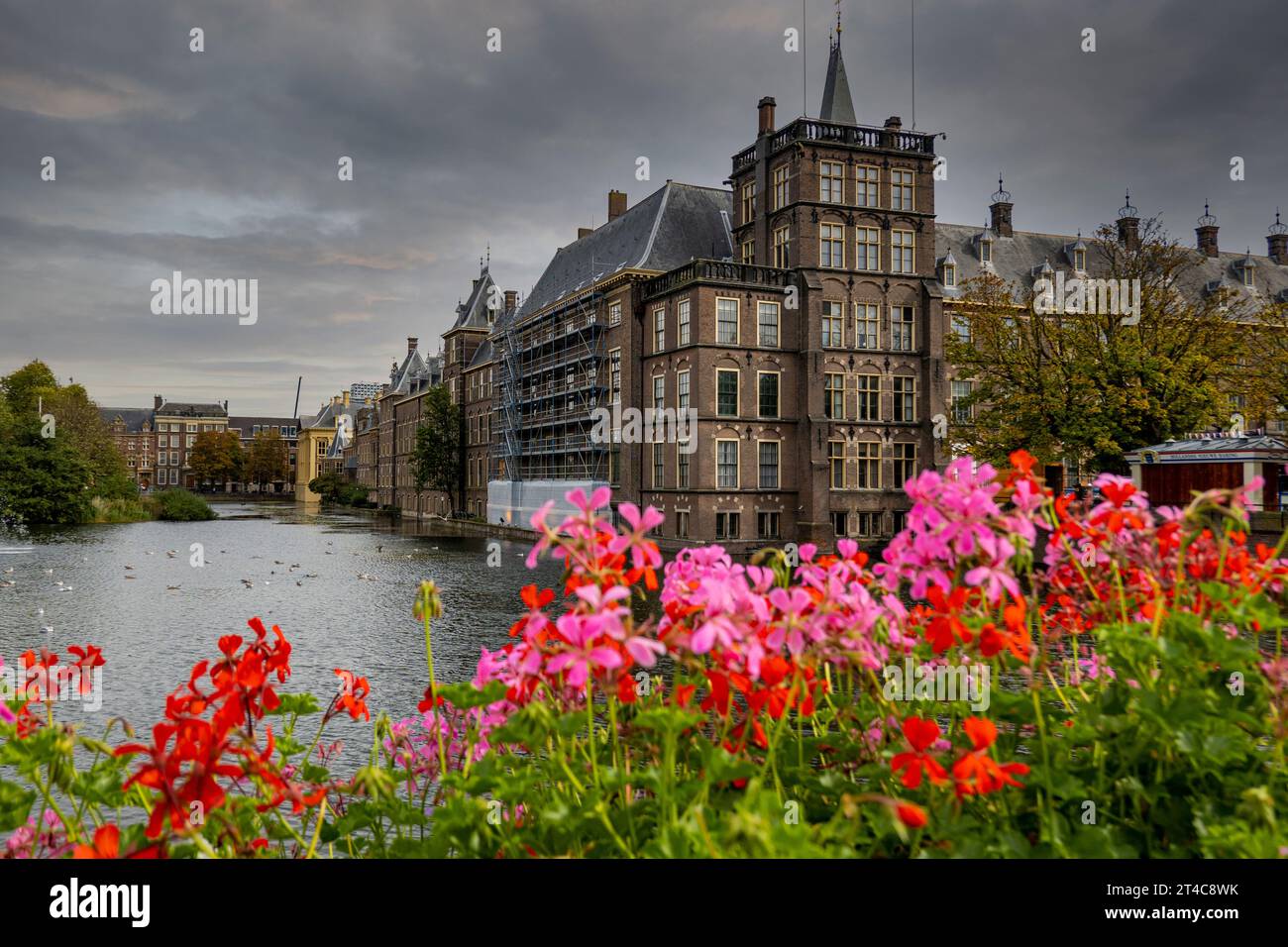 Binnenhof Palace in The Hague beside the Hohvijfer canal. Netherlands