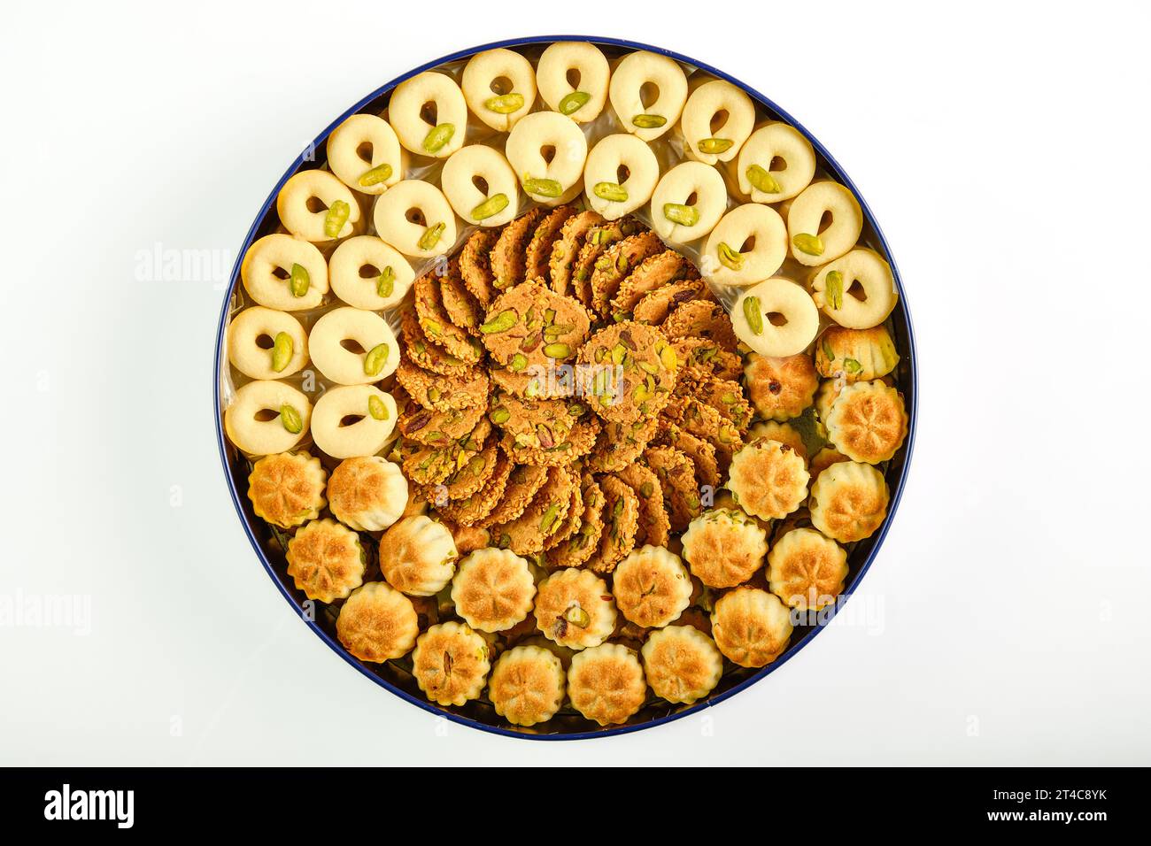 Arabic sweets boxes. Pictured from above showing several shapes and