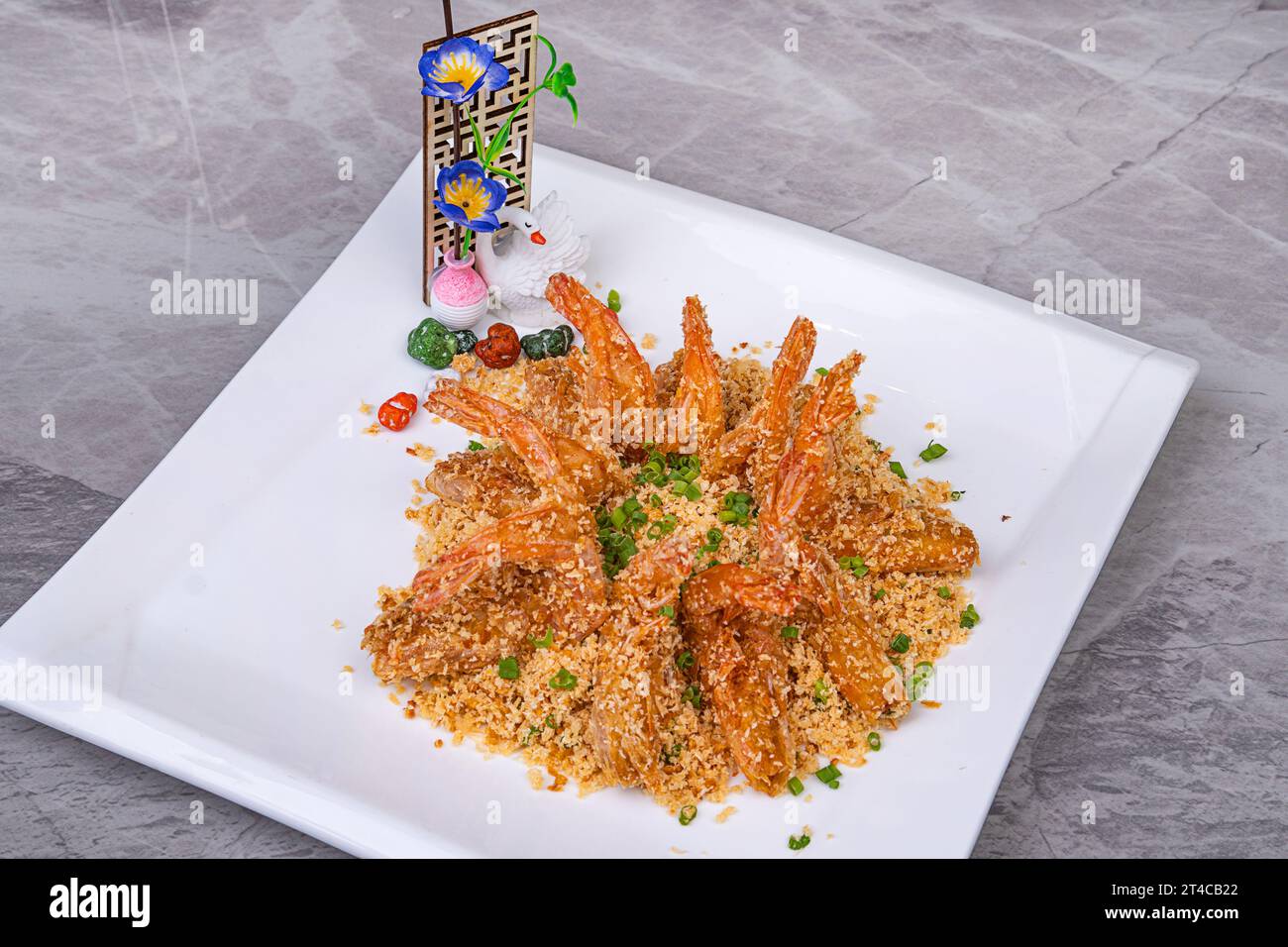 Hong Kong style Stir Fried Big Prawns (Shrimp) with Garlic，salt and pepper Big shrimp,Be-for-time Style ,Typhoon Shelter Style Stock Photo