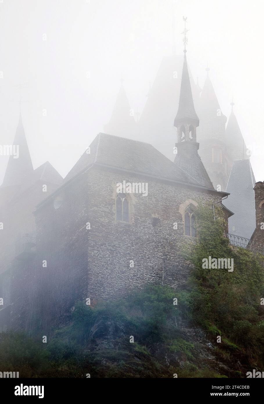 Cochem Imperial castle in the fog, Germany, Rhineland-Palatinate, Cochem Stock Photo