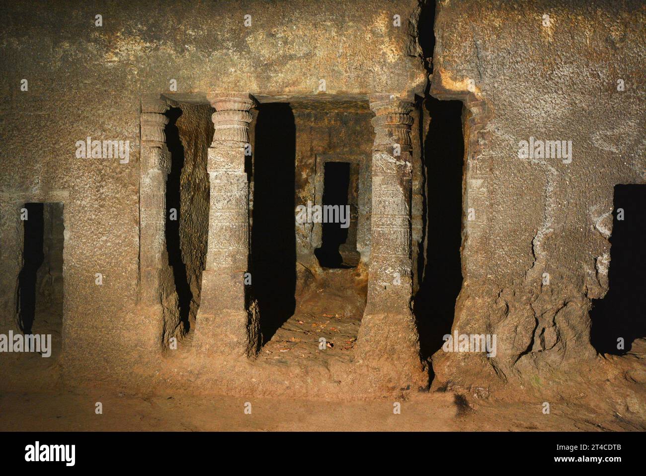 Ghatotkacha Vihara Interior pillared cell. Ajanta Caves, Aurangabad